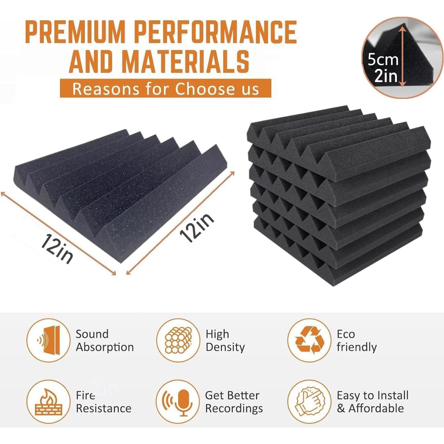 Paquete de 36 Paneles de Espuma Acústica 5cm x 30cm Aislamiento Sonoro