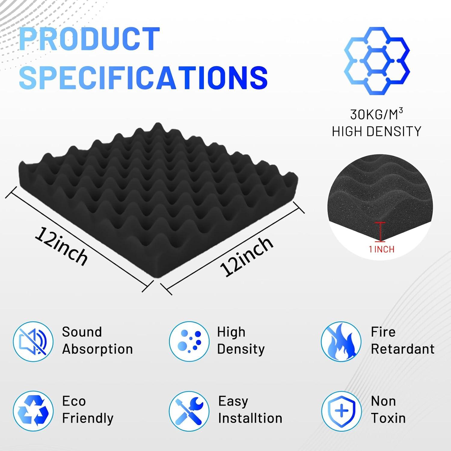 Paneles Acústicos Focusound 52 Pack 1"x1" para Aislamiento Sonoro