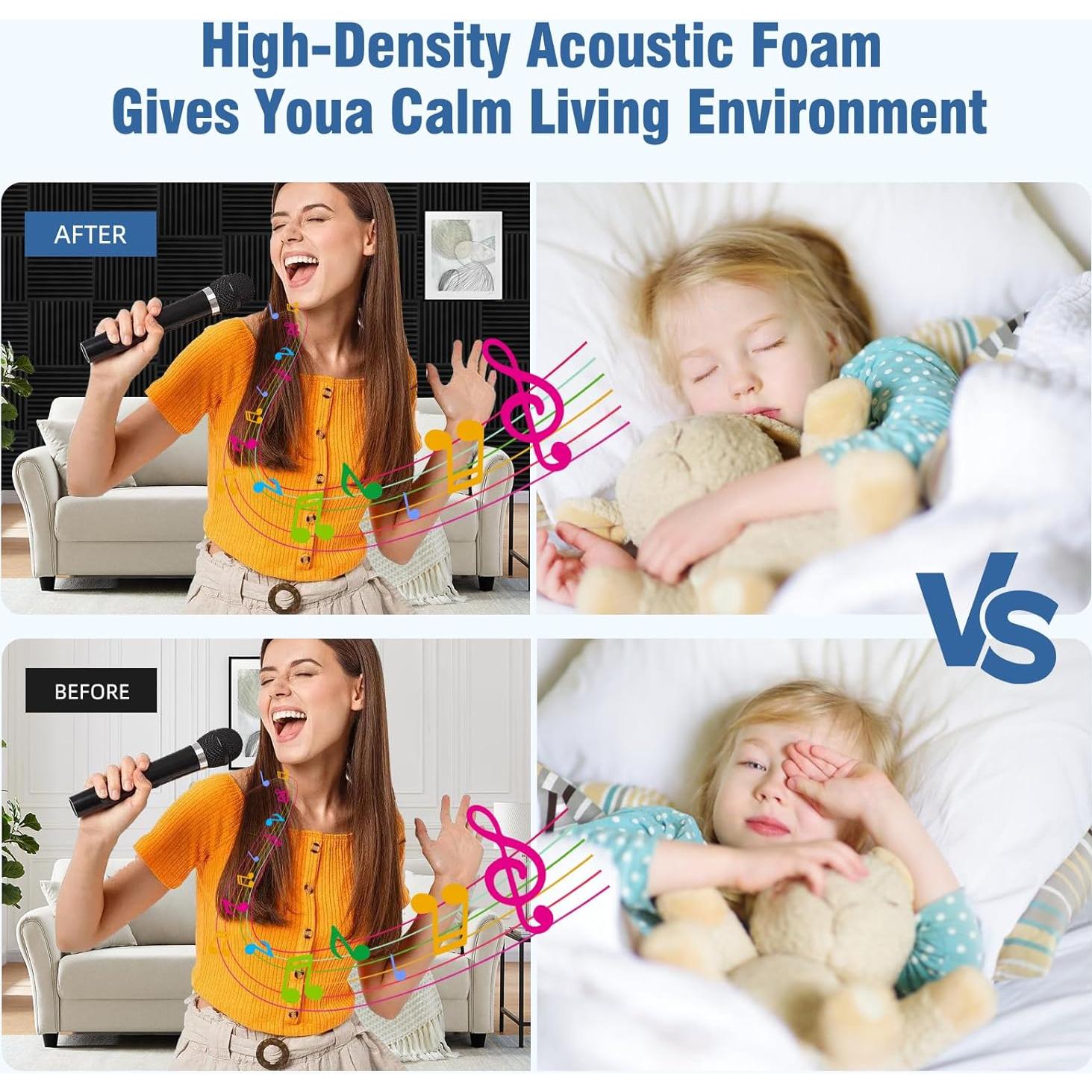 Paneles Acústicos de Espuma 30x30 cm Negro - Paquete de 50