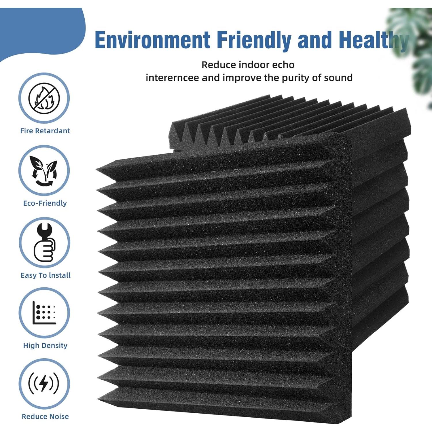 Paneles Acústicos de Espuma 30x30 cm Negro - Paquete de 50