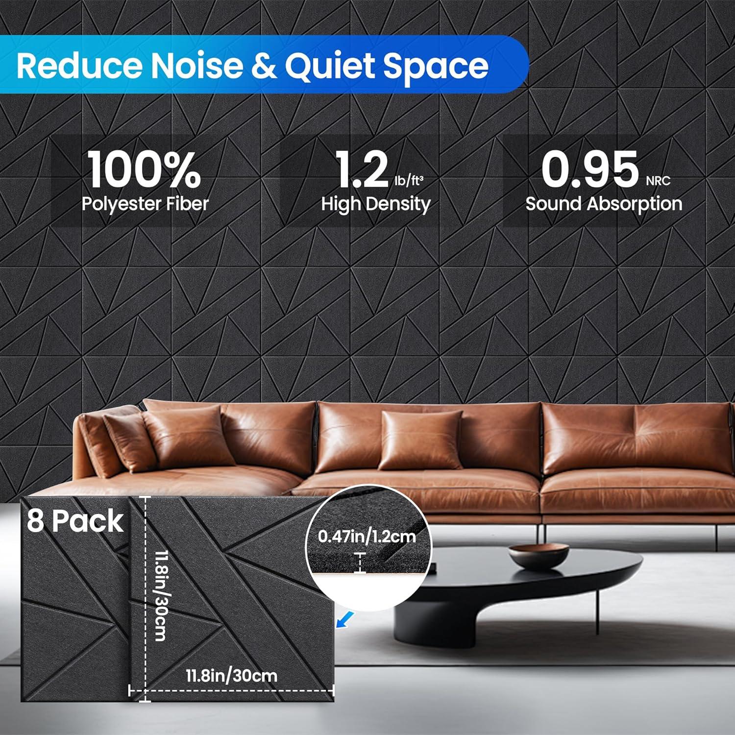 Paneles Acústicos Aislantes de Sonido Autoadhesivos 8 Pzas