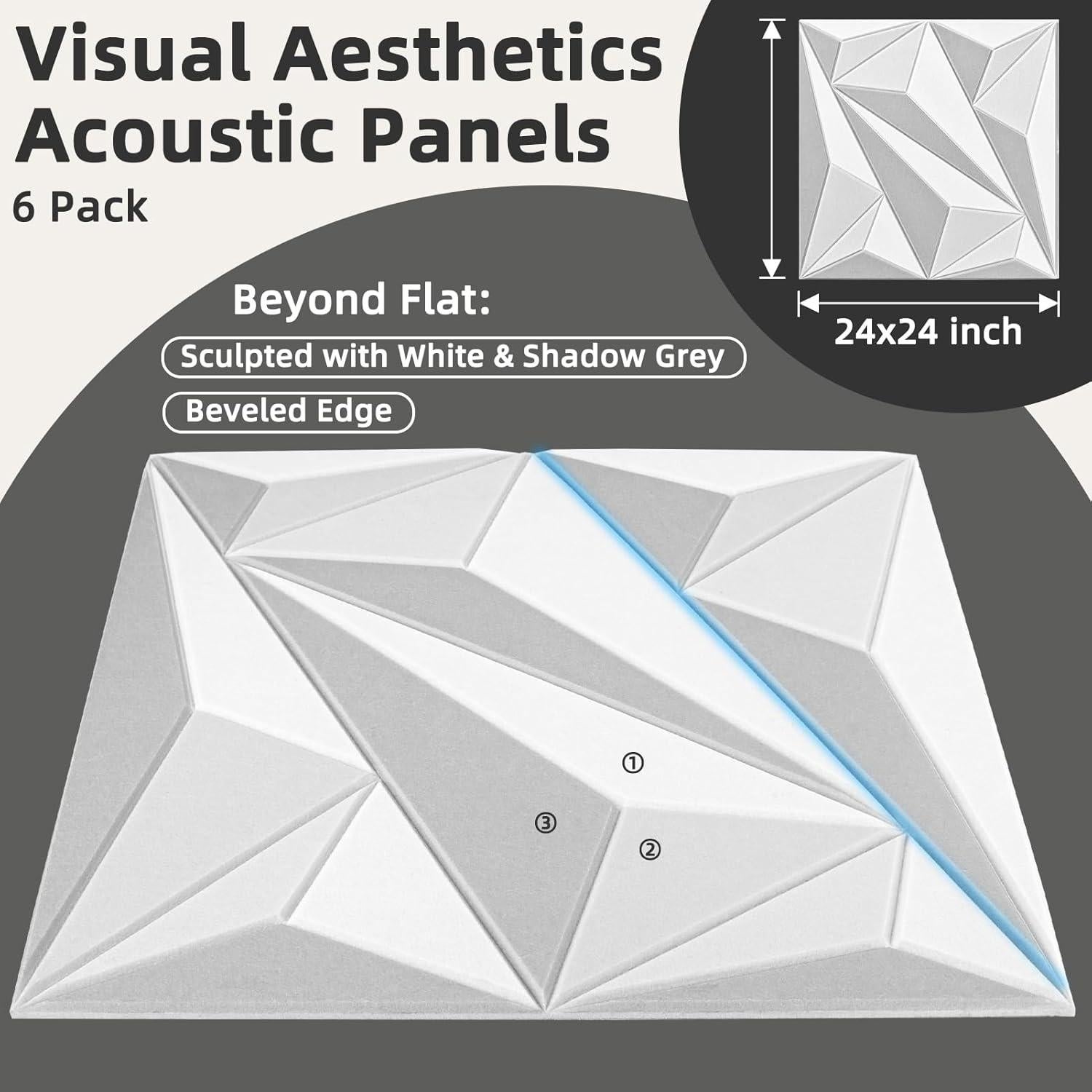 Paneles Acústicos Art3dwall 60x60 cm Paquete de 6 Blanco y Gris