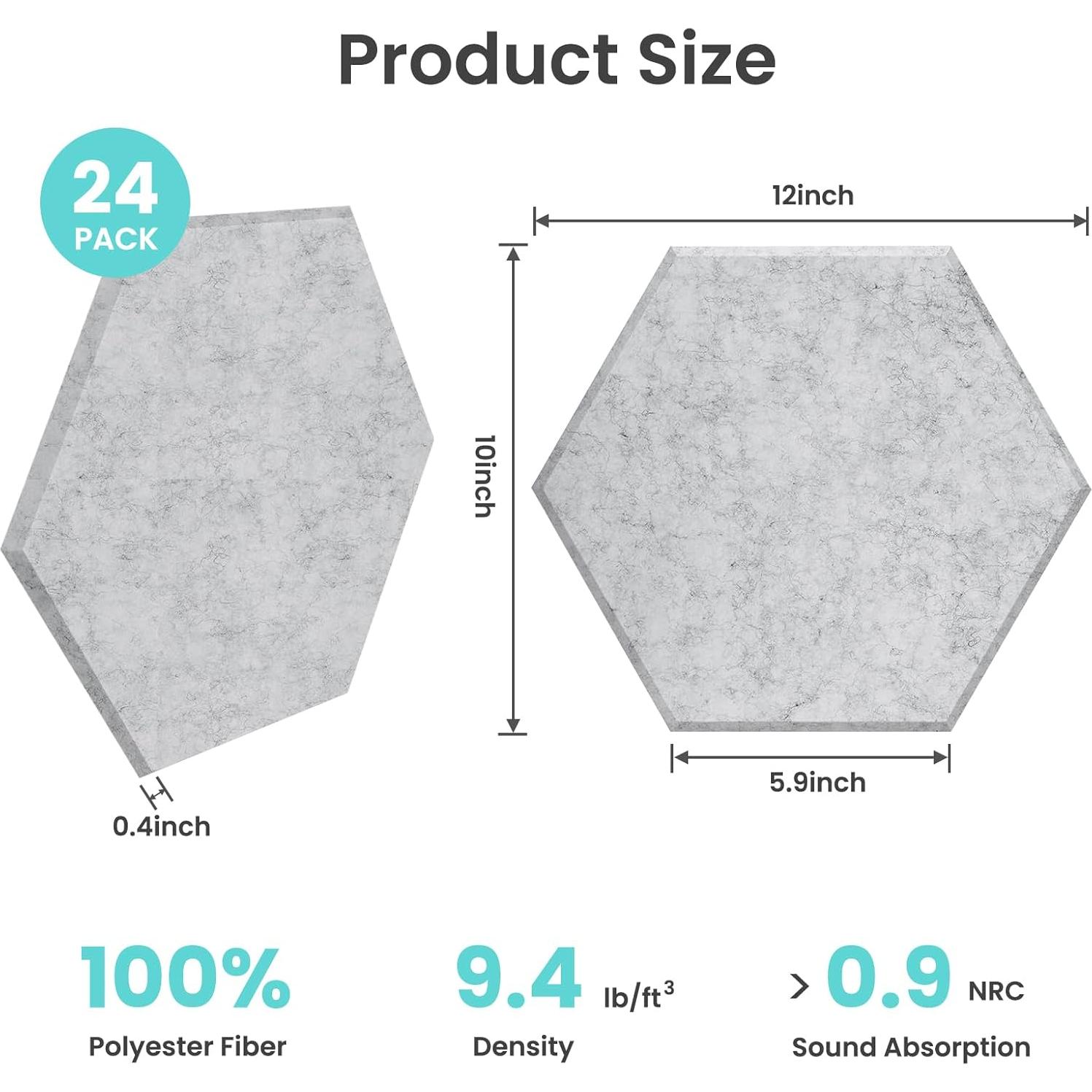 Paneles Acústicos Hexagonales 24-Pack Grises 30.5x22.9cm