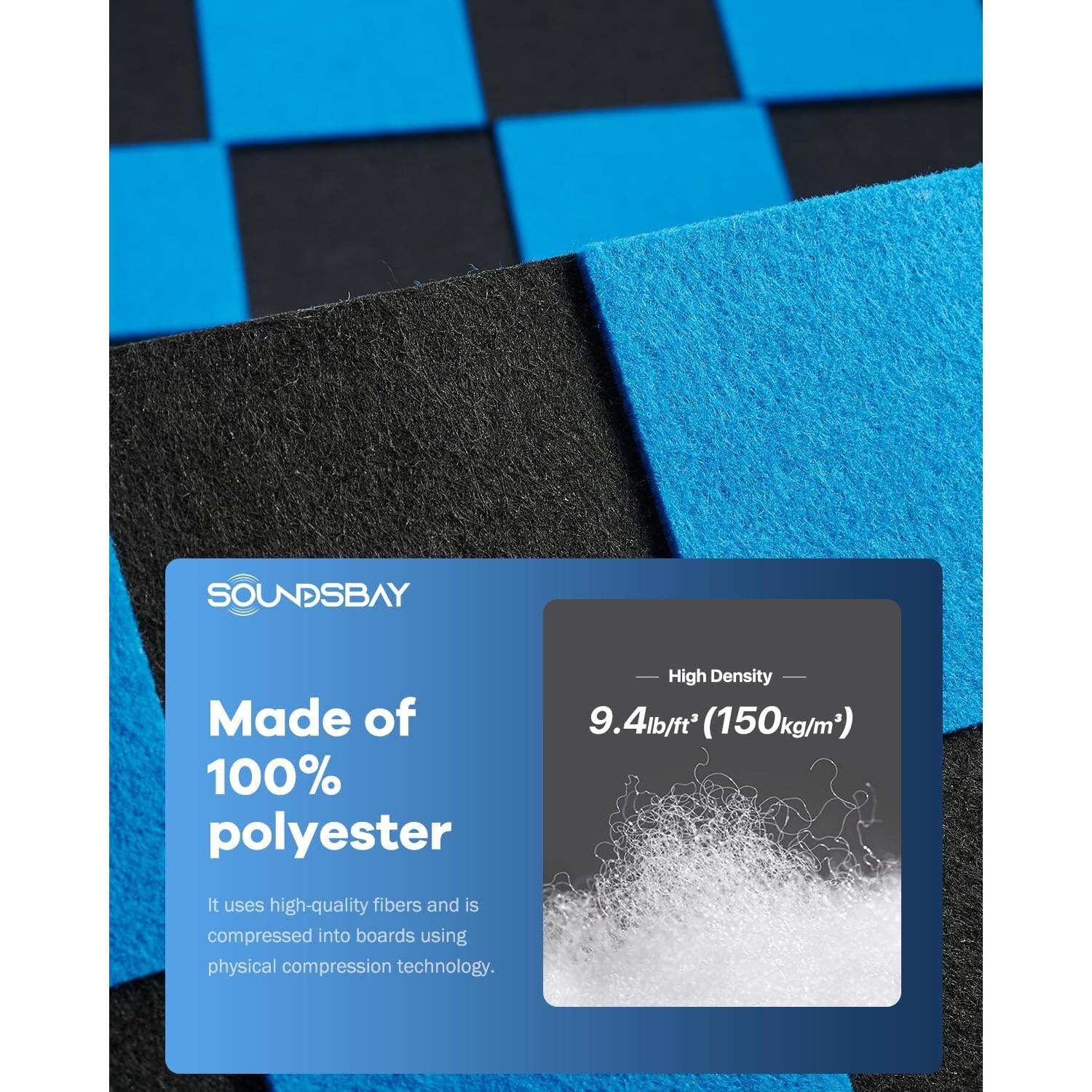 Paneles Acústicos Aislantes Soundsbay, 12 Piezas 30.48cm Azul+Negro