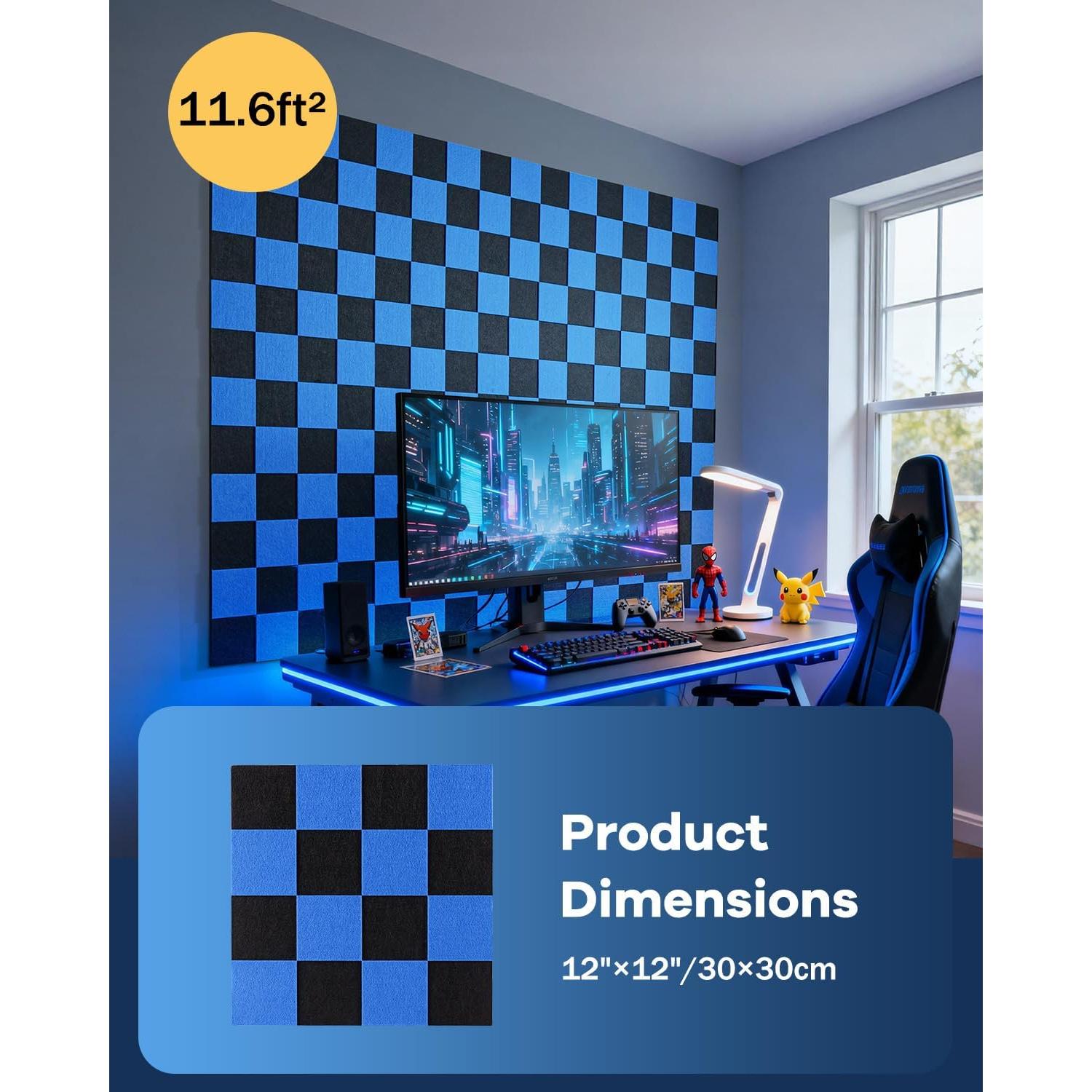 Paneles Acústicos Aislantes Soundsbay, 12 Piezas 30.48cm Azul+Negro