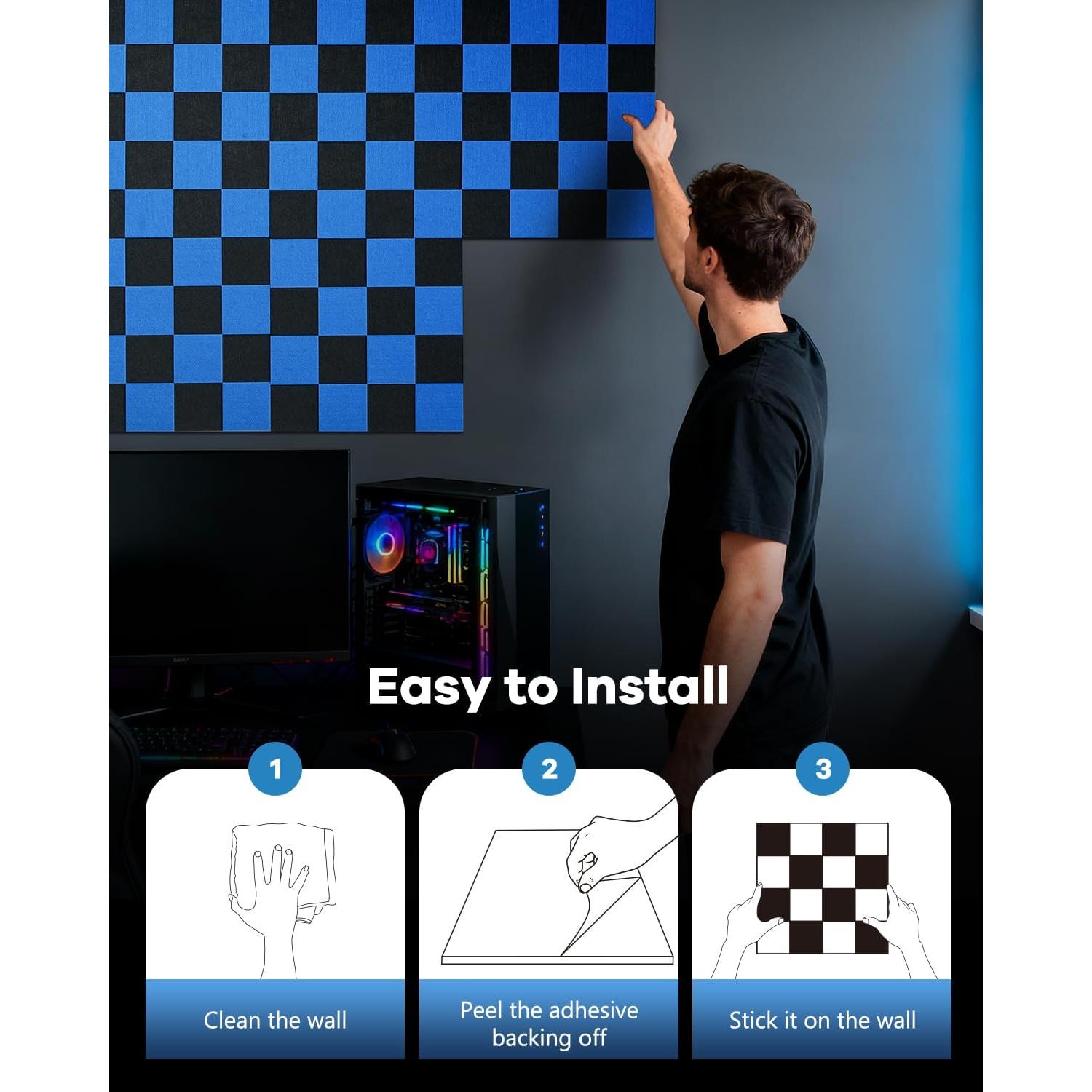 Paneles Acústicos Aislantes Soundsbay, 12 Piezas 30.48cm Azul+Negro