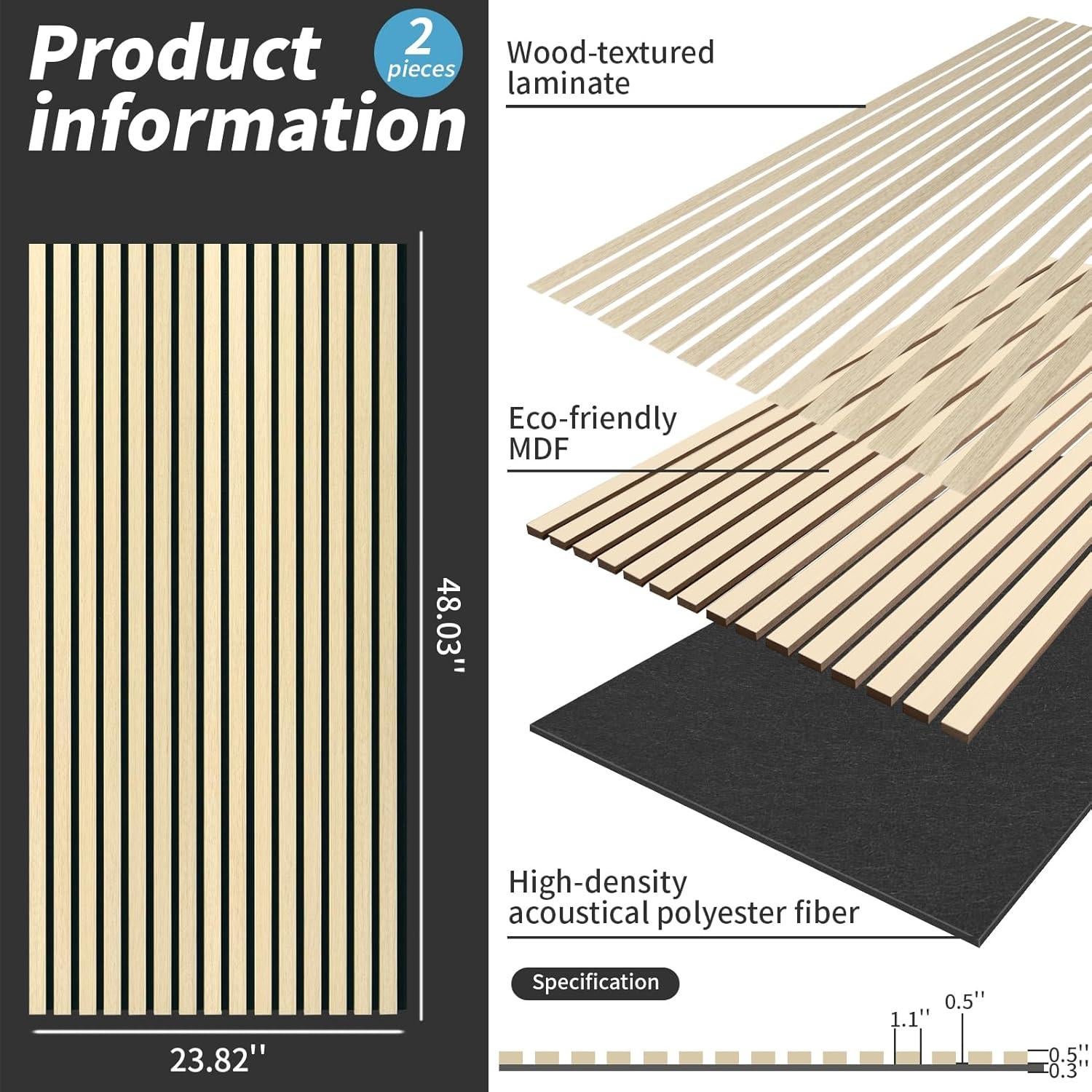 Panel Acústico 3D de Madera Roble AMZDEPOT 121.92x60.96cm 2 Pzas