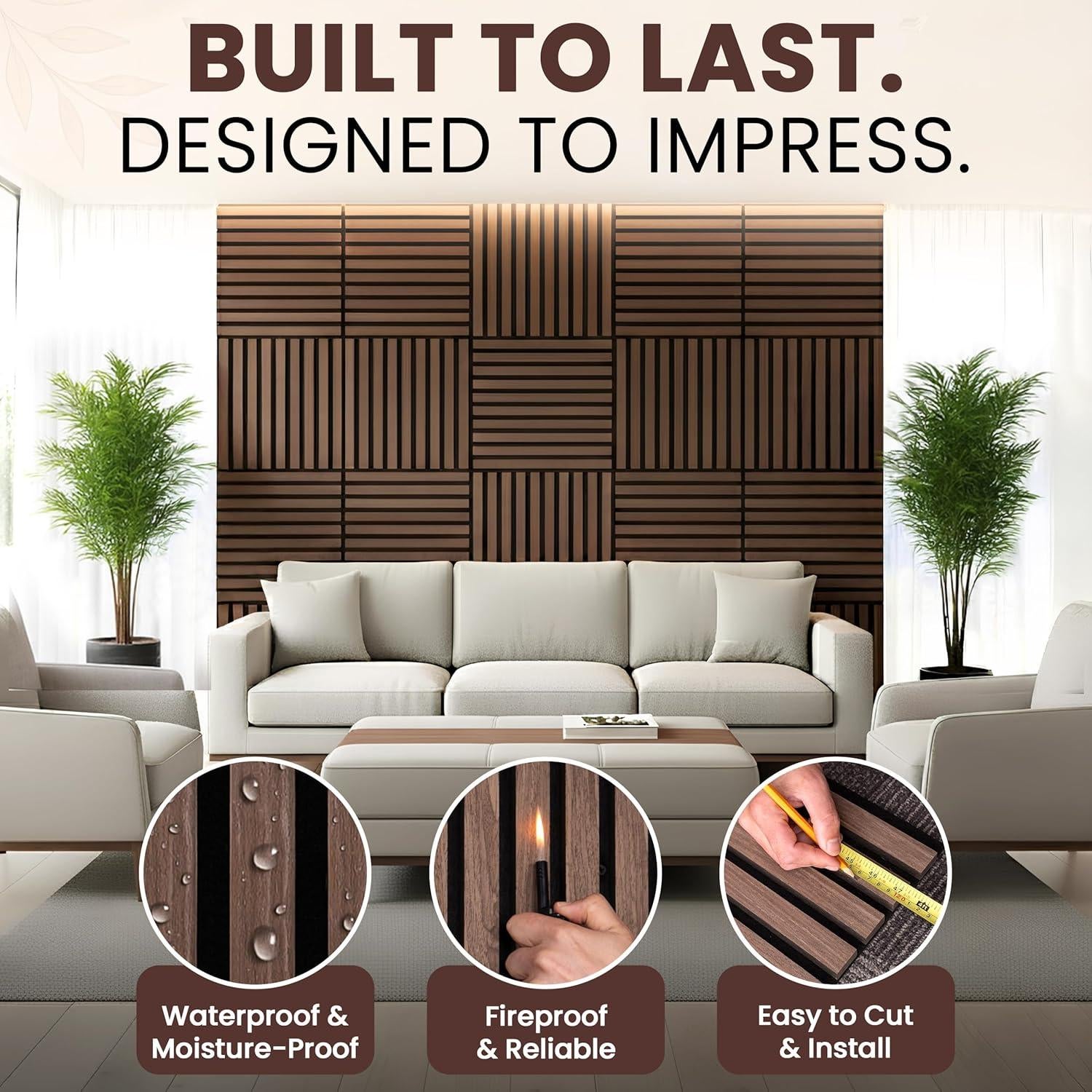 Paneles Acústicos de Madera MDF Nogal - 2 Piezas 120x60 cm