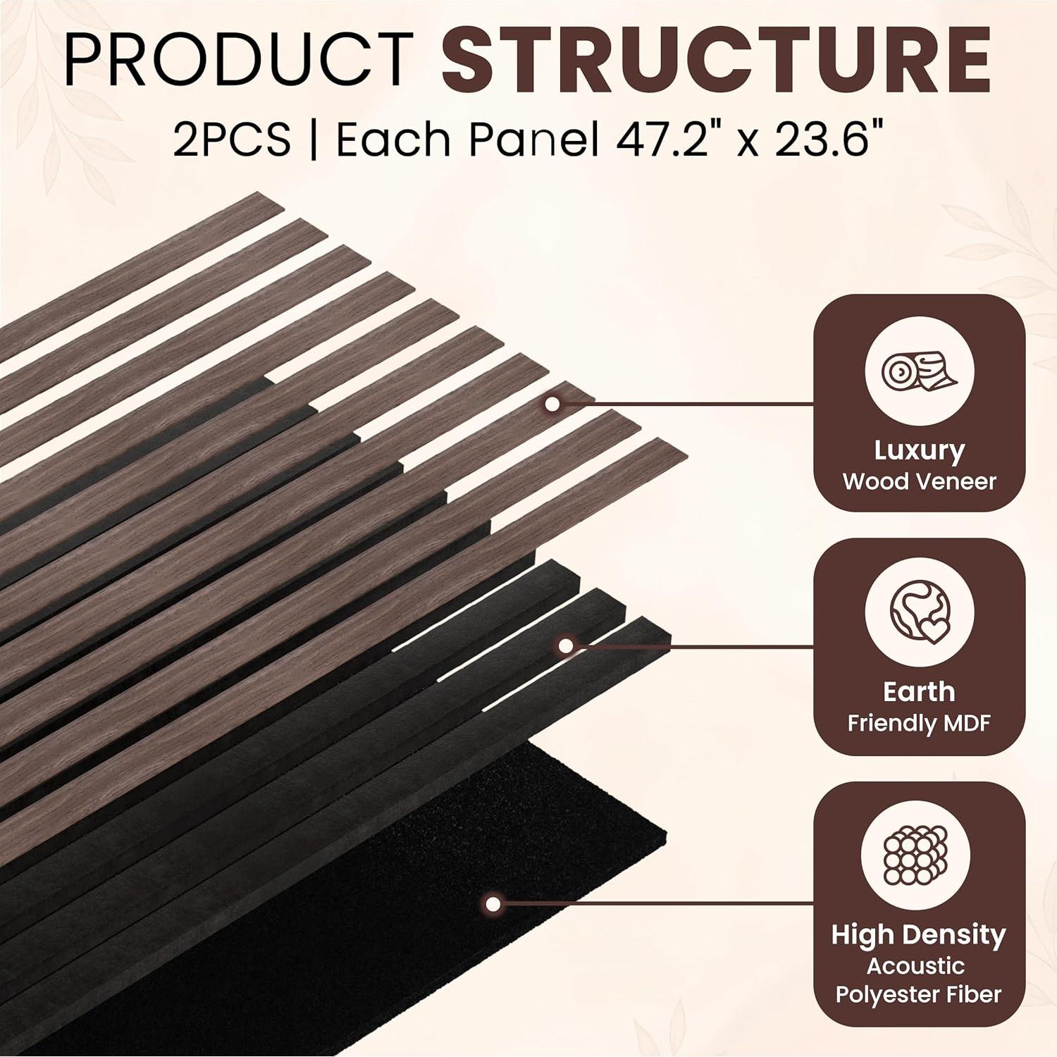 Paneles Acústicos de Madera MDF Nogal - 2 Piezas 120x60 cm