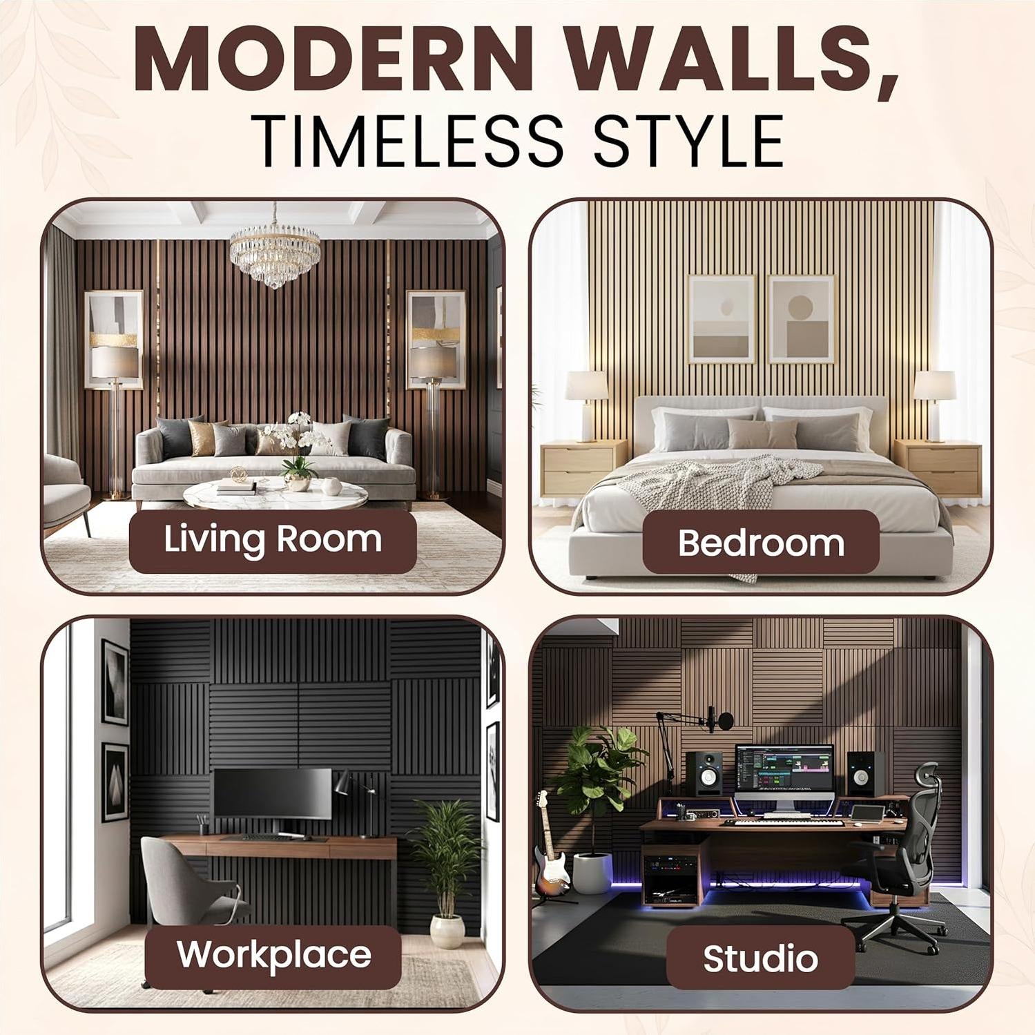 Paneles Acústicos de Madera MDF Nogal - 2 Piezas 120x60 cm