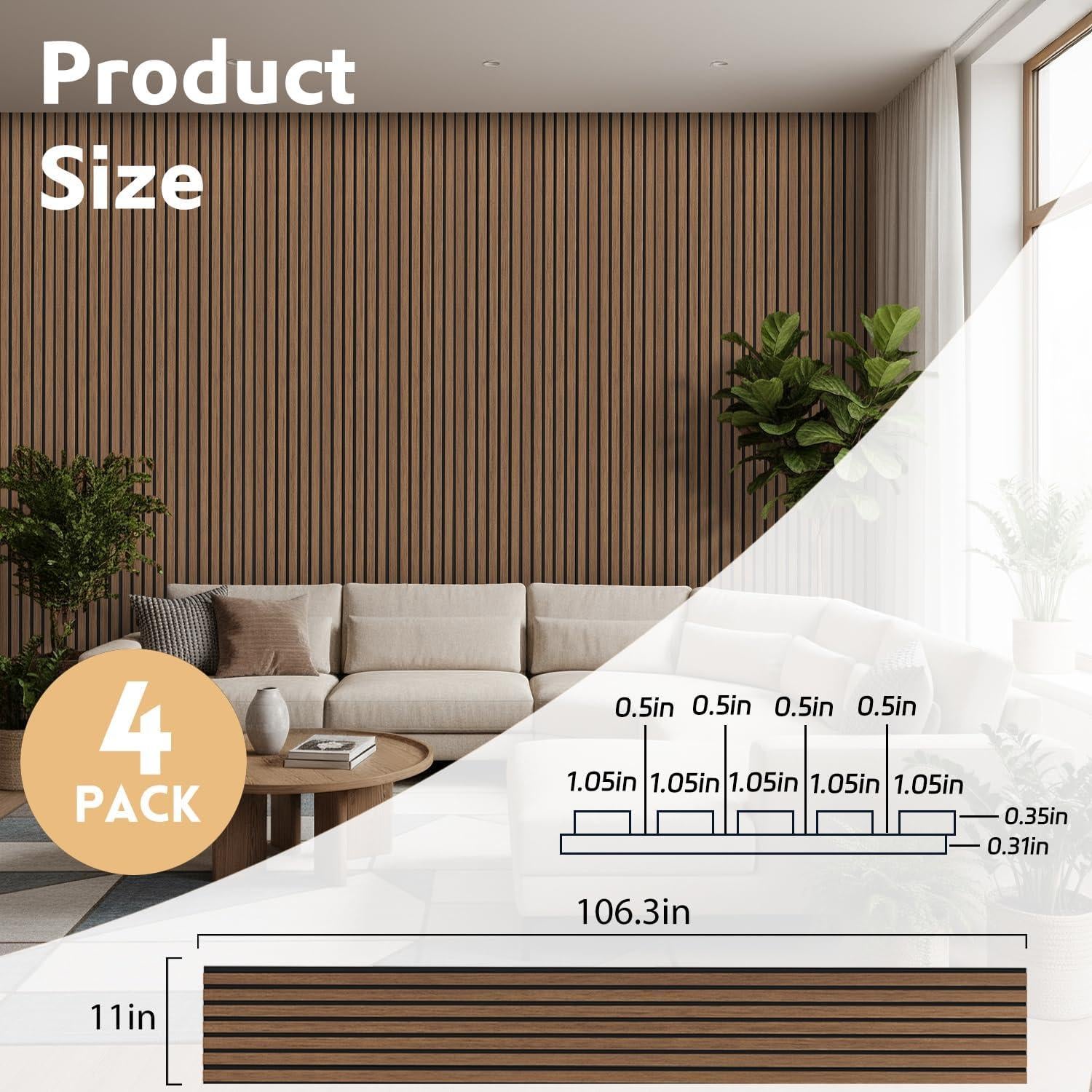 Paneles Acústicos de Madera Nuez - 4 Piezas 270 x 28 cm