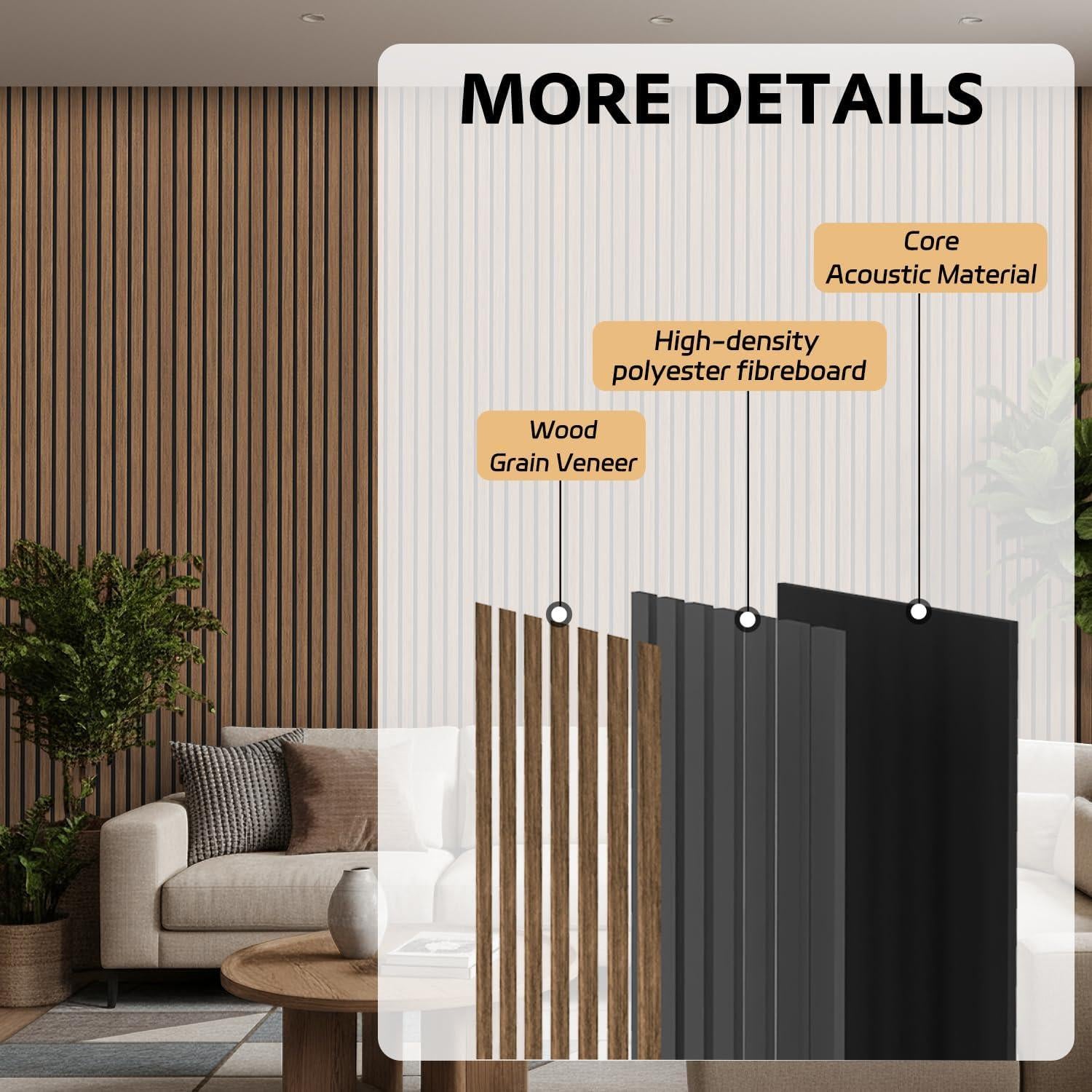 Paneles Acústicos de Madera Nuez - 4 Piezas 270 x 28 cm