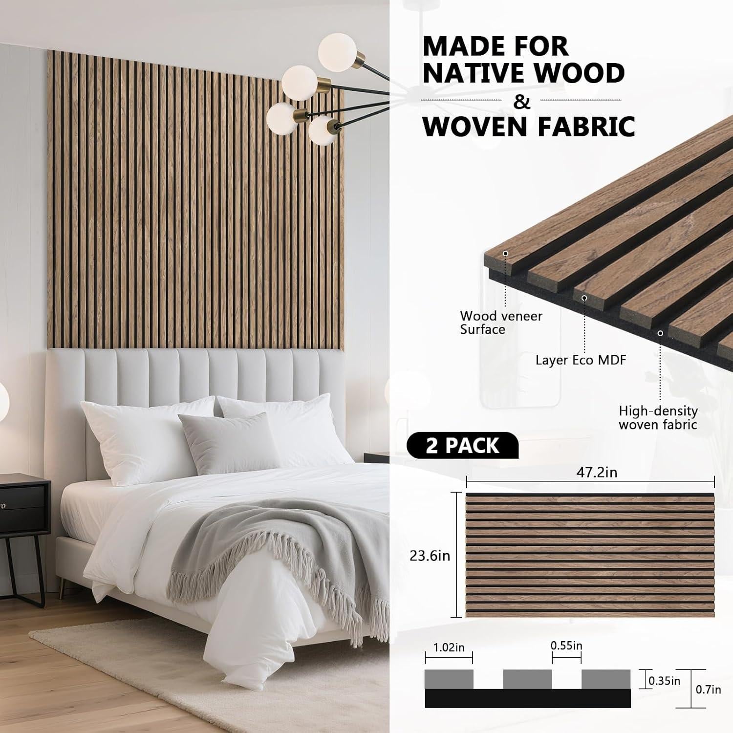 Paneles Acústicos de Madera Junwisun 120x60 cm 2 Piezas Nuez