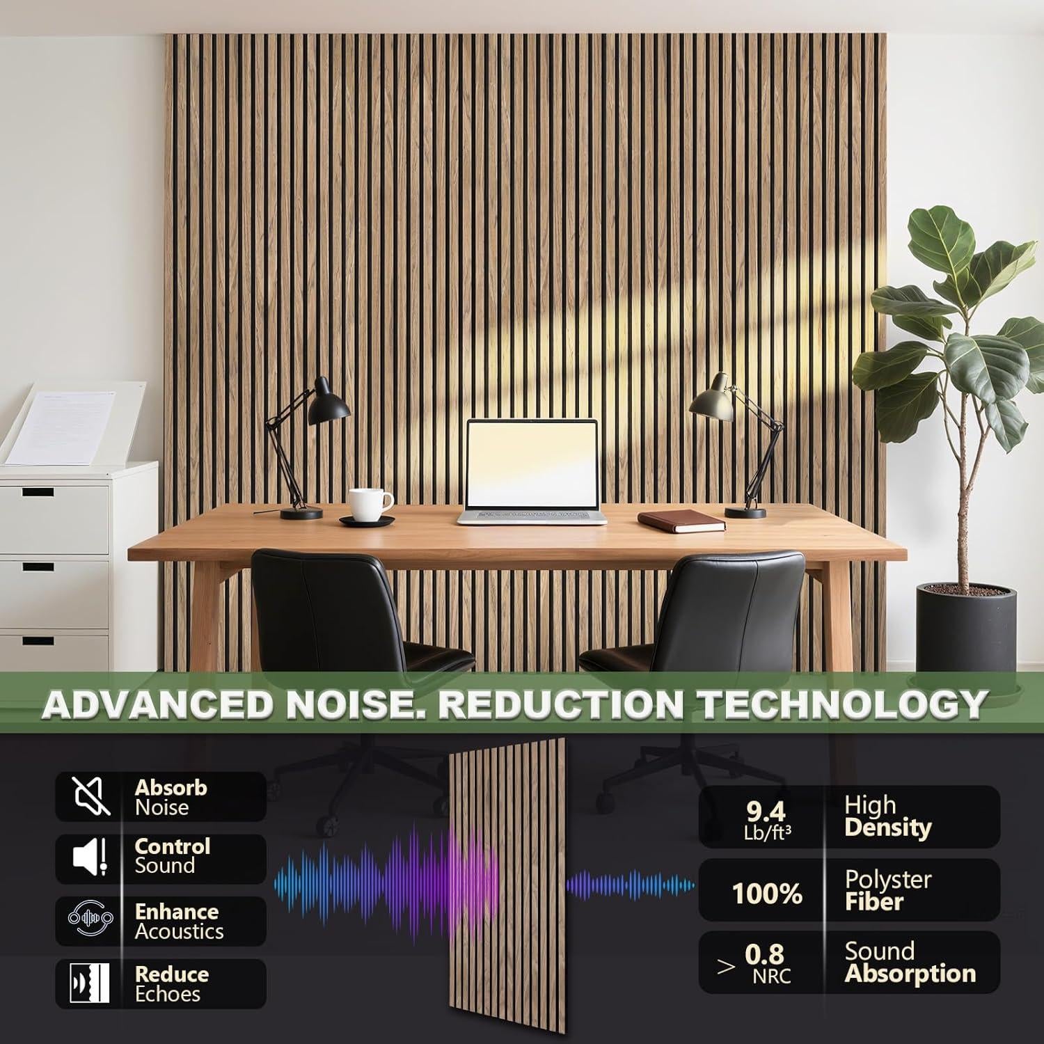 Paneles Acústicos de Madera Junwisun 120x60 cm 2 Piezas Nuez