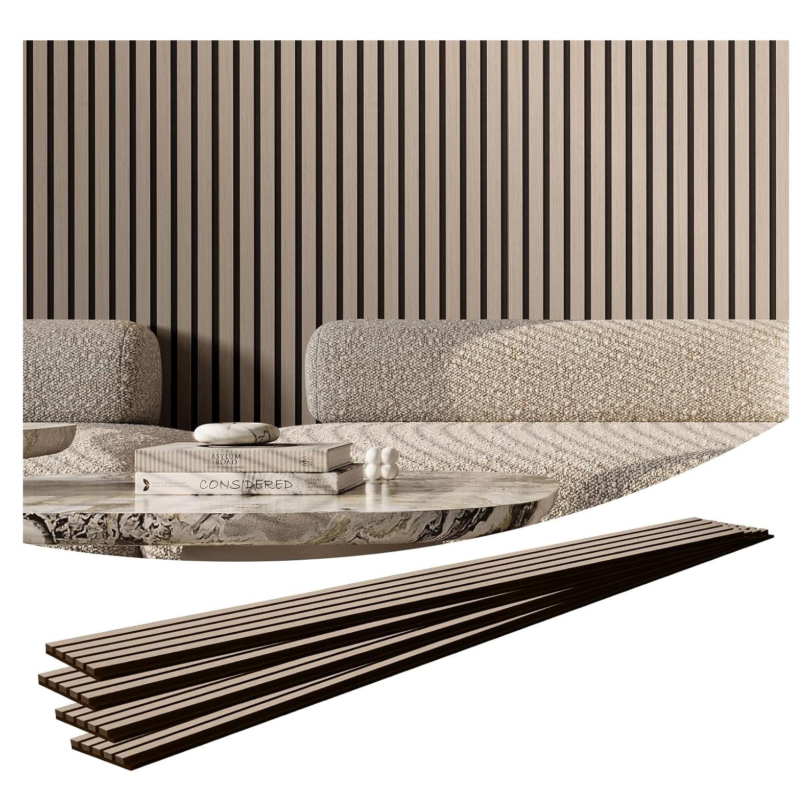 Panel Acústico VEVOR de MDF 240x20 cm, 4 Piezas Madera Plateada