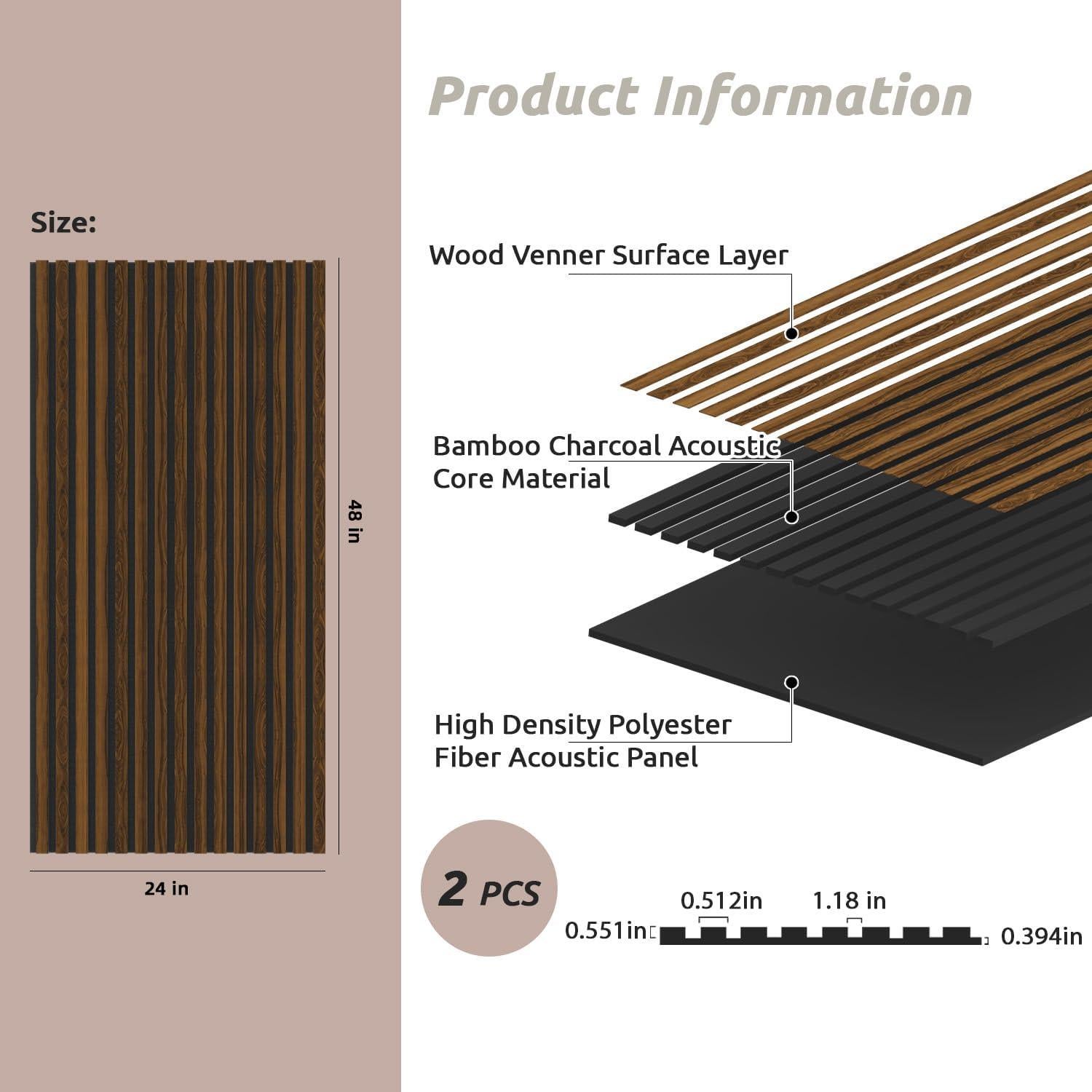 Paneles Acústicos de Madera Nuez 121.92x60.96 cm - Paquete de 2