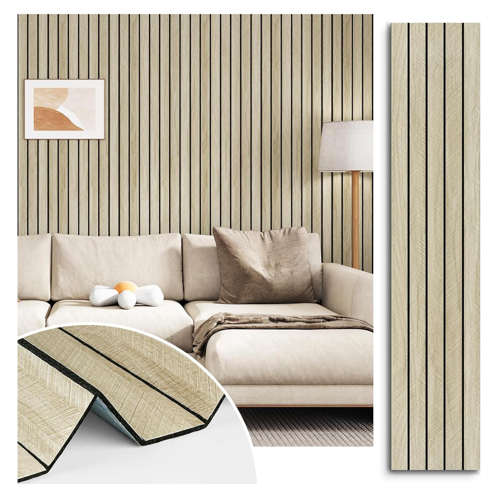 Paneles de Madera Beige STICKEEP 3D Autoadhesivos 30.48x304.8 cm