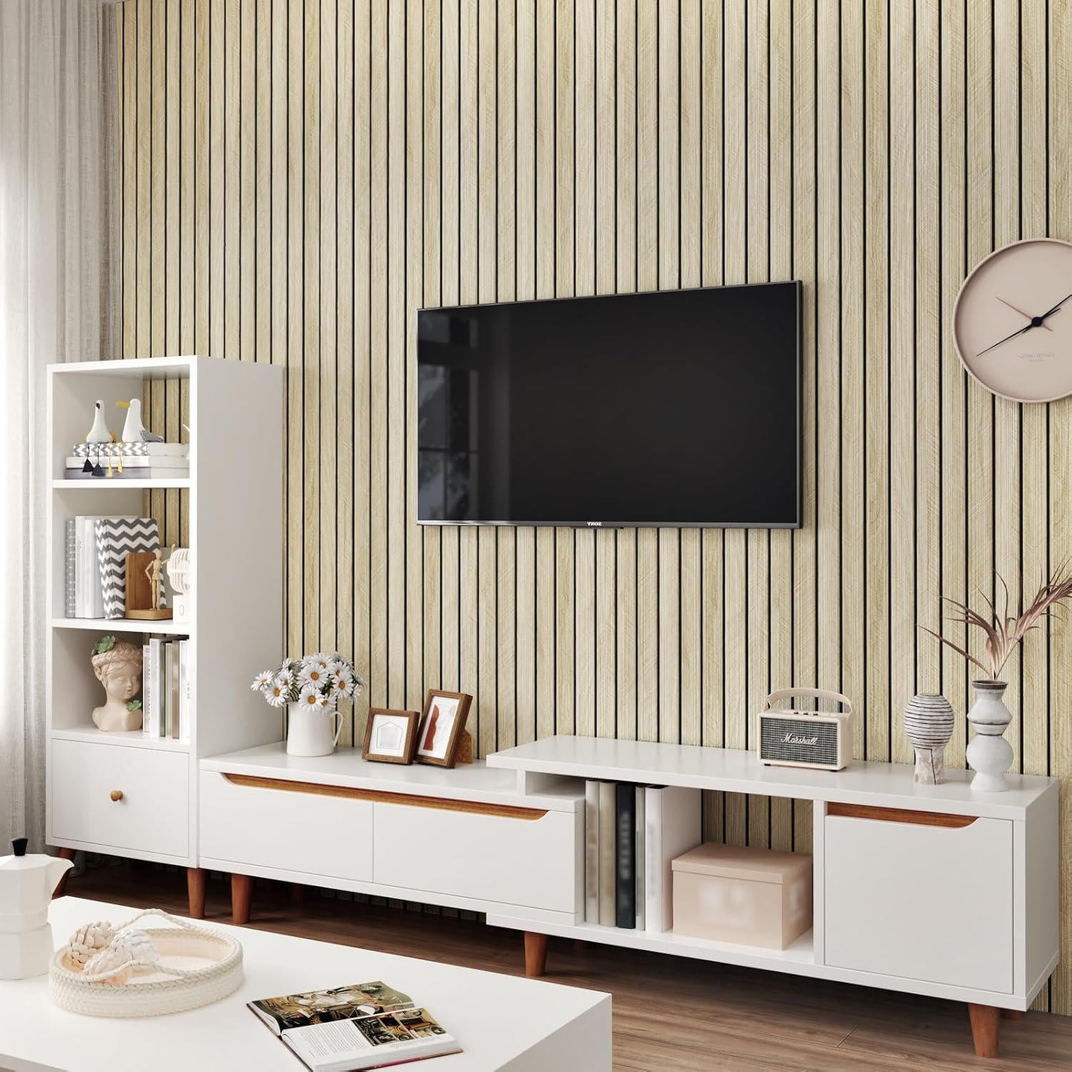 Paneles de Madera Beige STICKEEP 3D Autoadhesivos 30.48x304.8 cm