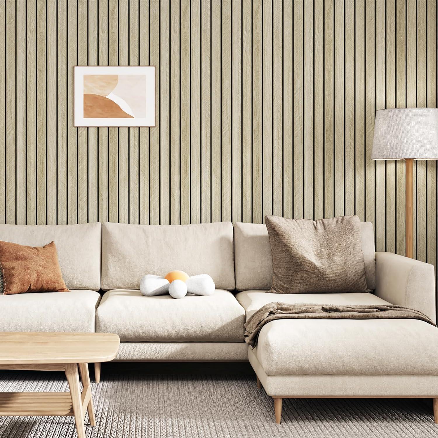 Paneles de Madera Beige STICKEEP 3D Autoadhesivos 30.48x304.8 cm