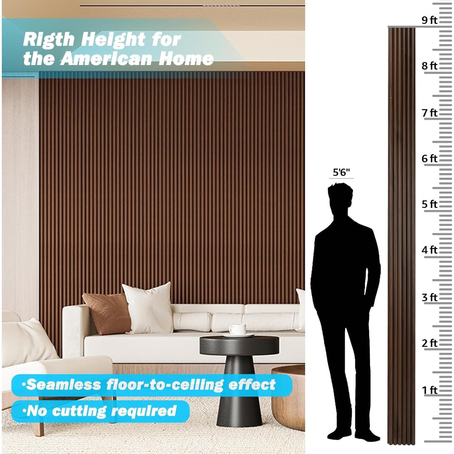 Panel Acústico de Madera Art3d 108x5.7" Nogal Bead - 5 Piezas