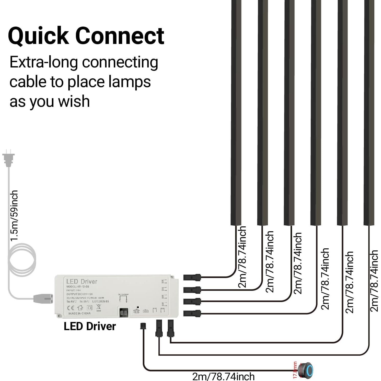 Kit de Iluminación Empotrada LED Negro HAMRVL - 6 Pcs 40 cm 3000K Regulable