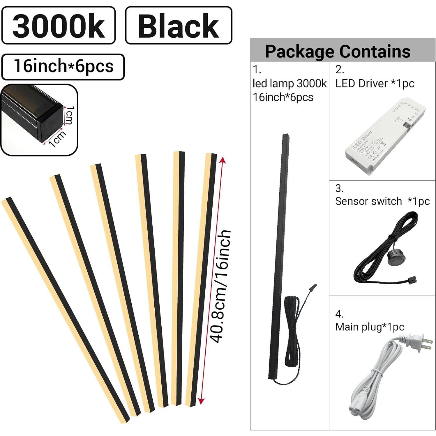 Kit de Iluminación Empotrada LED Negro HAMRVL - 6 Pcs 40 cm 3000K Regulable