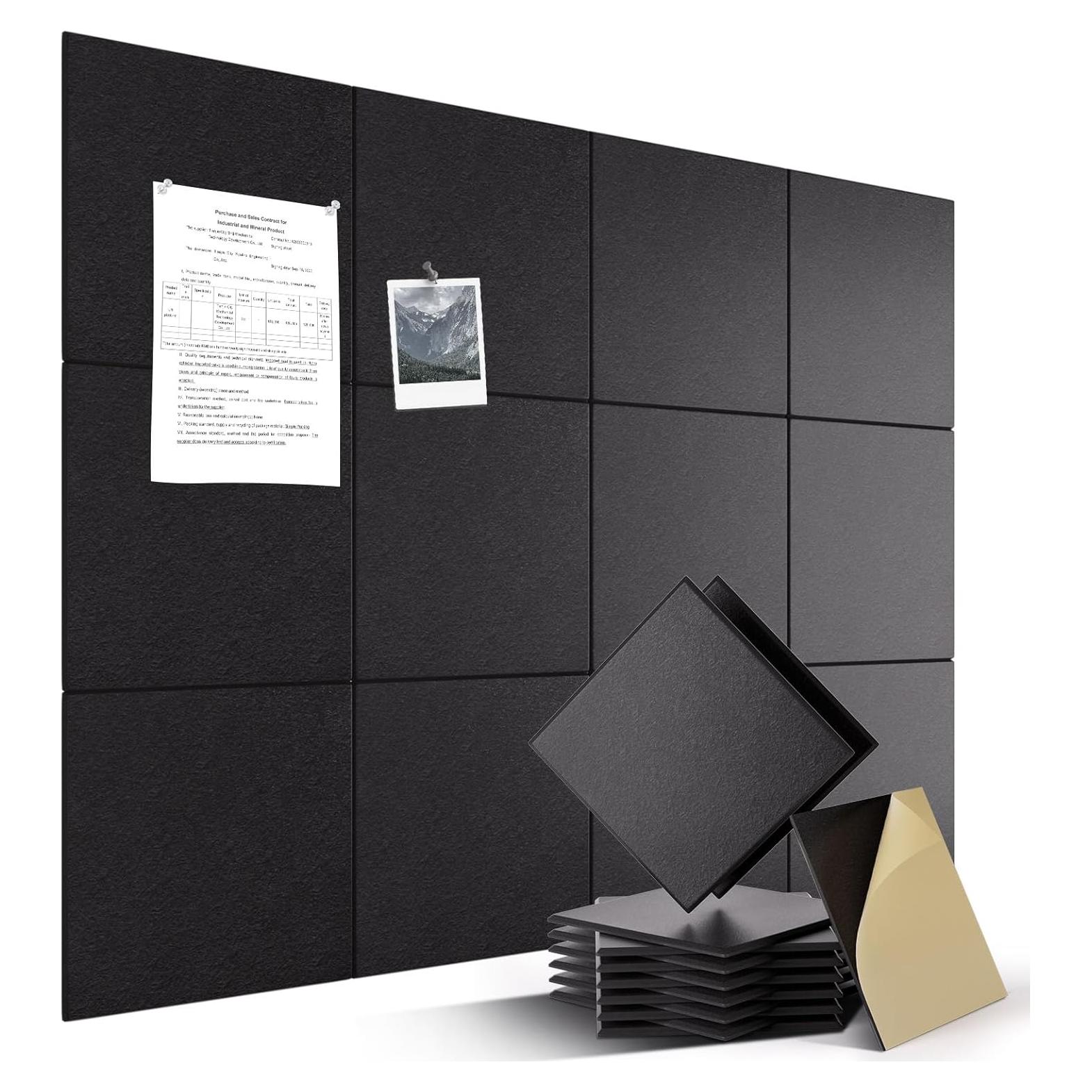 Tablero de Corcho Autoadhesivo Fieltro Negro 12 Piezas 30x30cm