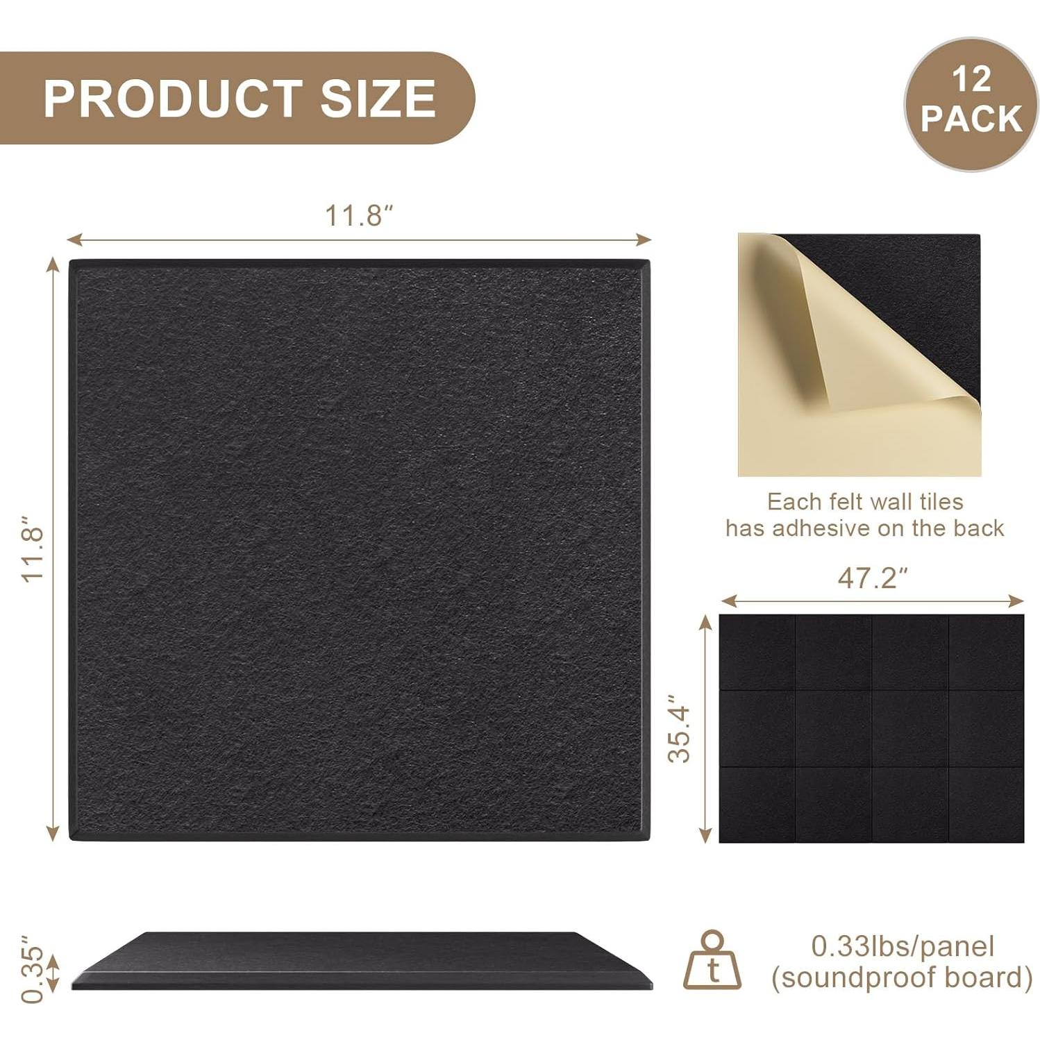 Tablero de Corcho Autoadhesivo Fieltro Negro 12 Piezas 30x30cm