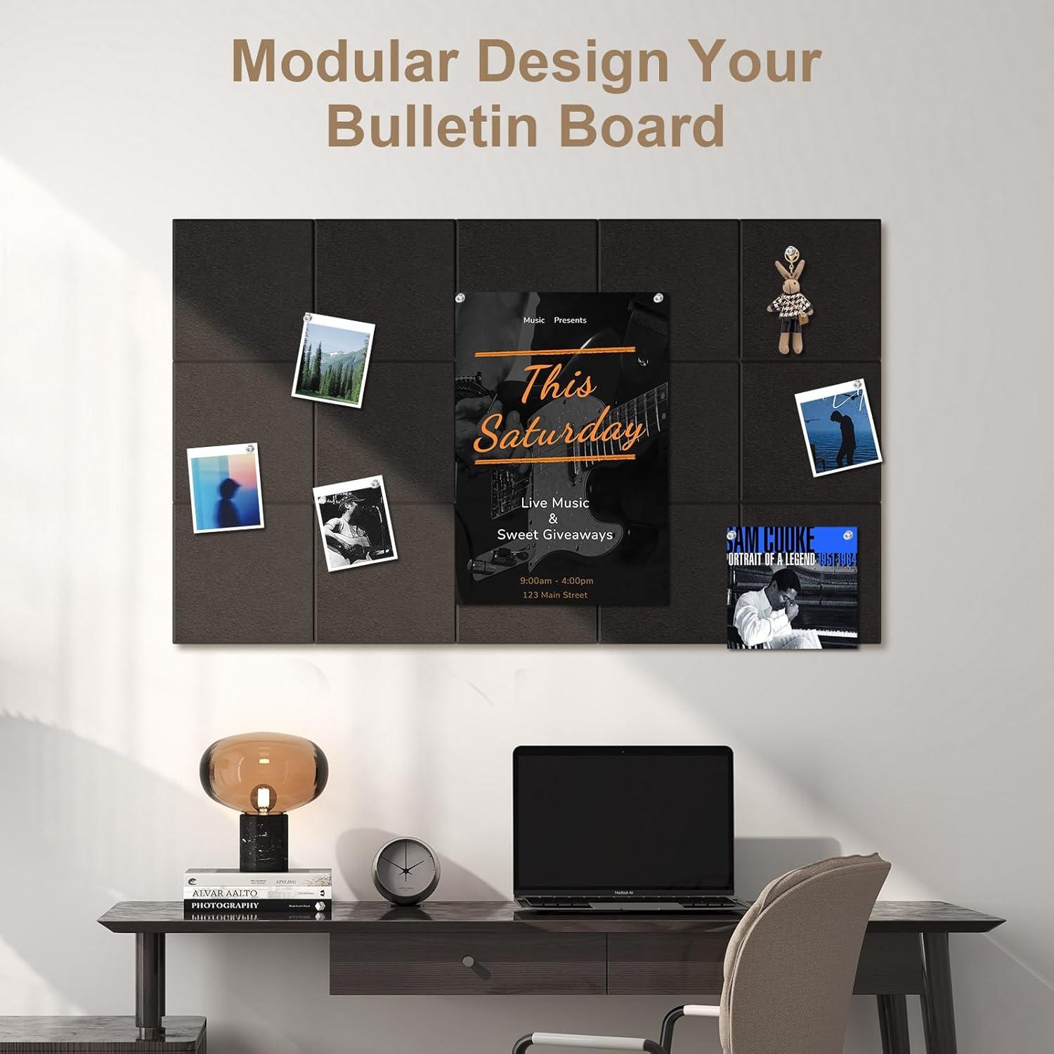 Tablero de Corcho Autoadhesivo Fieltro Negro 12 Piezas 30x30cm