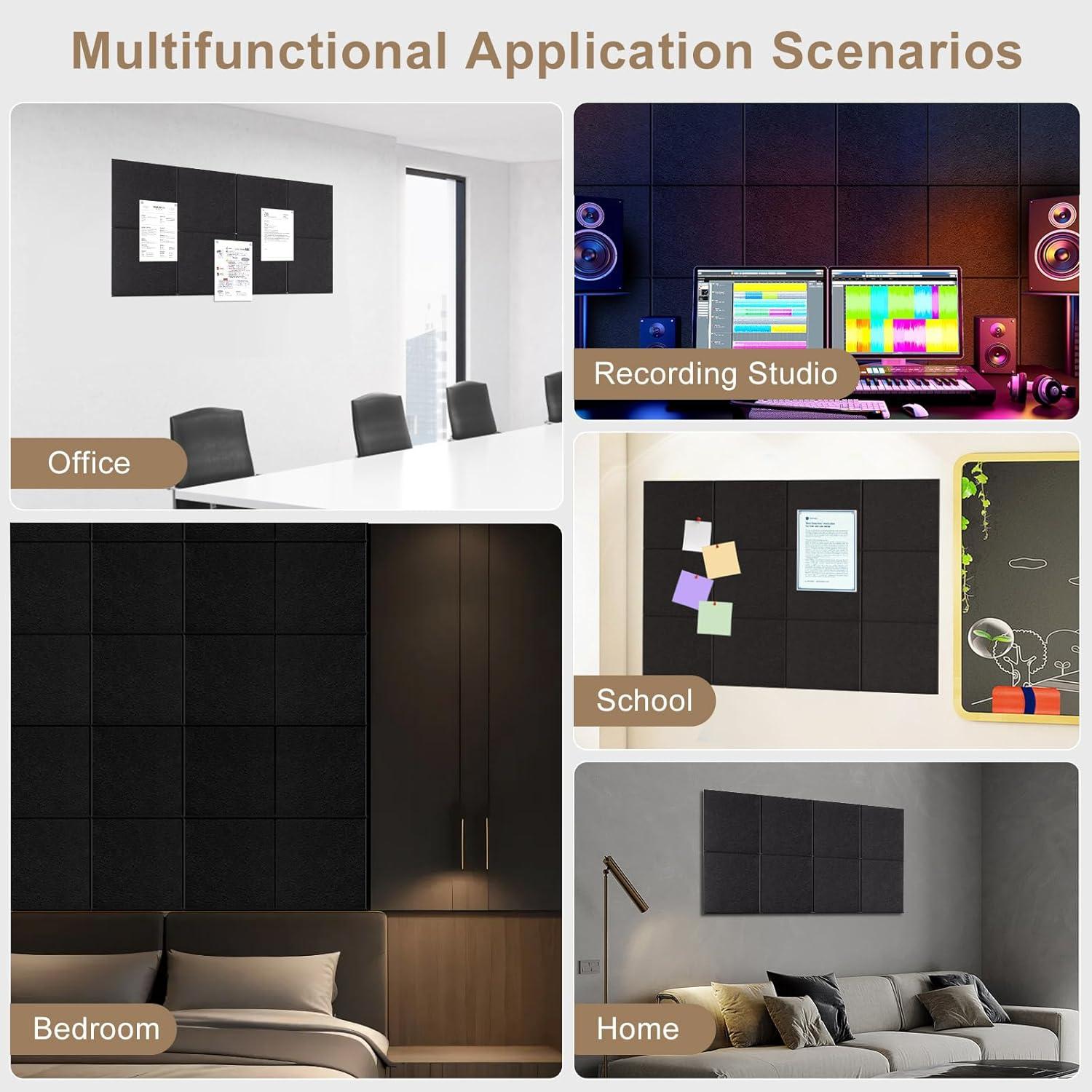 Tablero de Corcho Autoadhesivo Fieltro Negro 12 Piezas 30x30cm