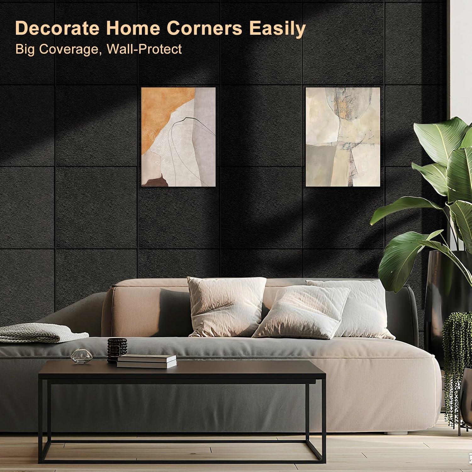 Tablero de Corcho Autoadhesivo Fieltro Negro 12 Piezas 30x30cm