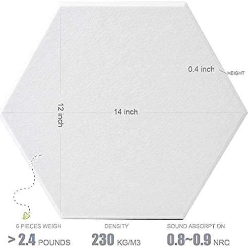 Paneles Acústicos Hexagonales Jayon, Paquete de 6, 30.5x35.6 cm