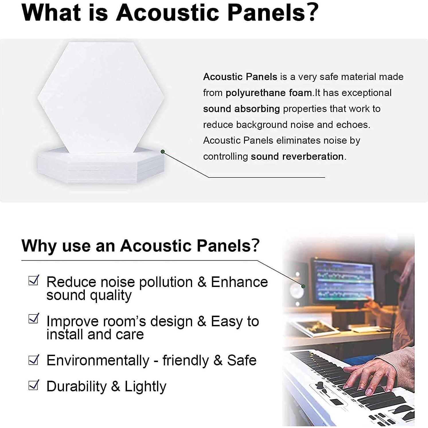 Paneles Acústicos Hexagonales Jayon, Paquete de 6, 30.5x35.6 cm