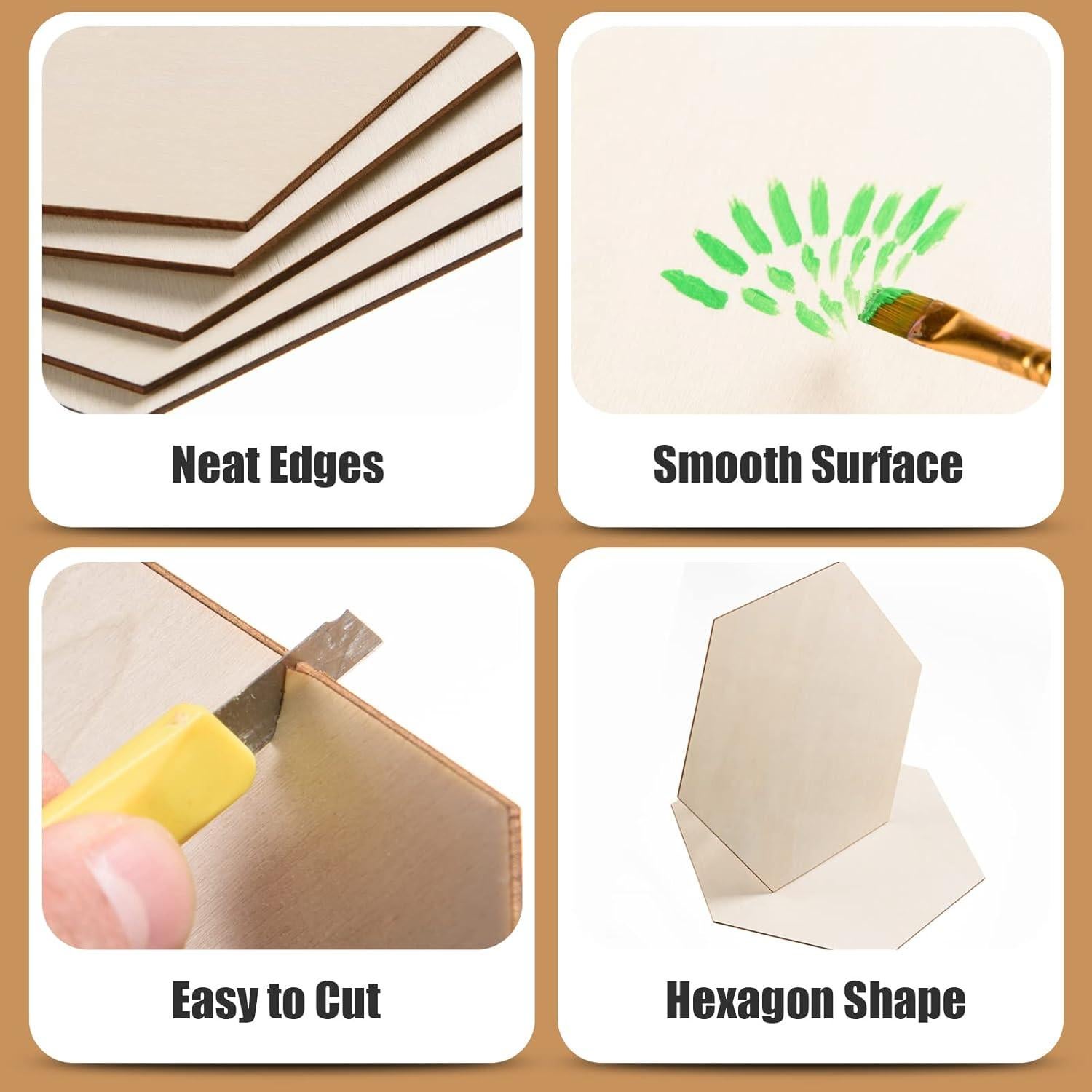 Paquete de 6 Recortes Hexagonales de Madera AWIZOM 30x26cm