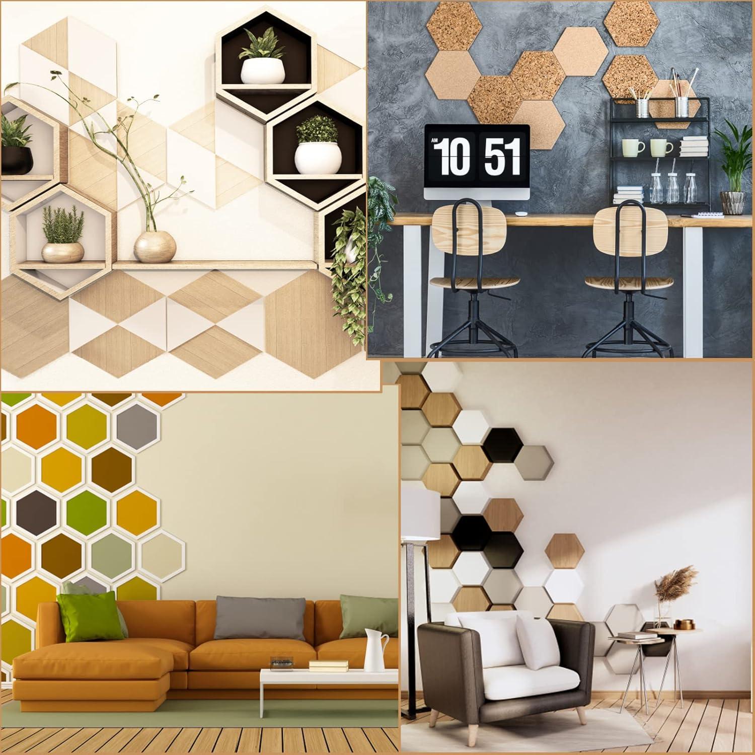 Paquete de 6 Recortes Hexagonales de Madera AWIZOM 30x26cm