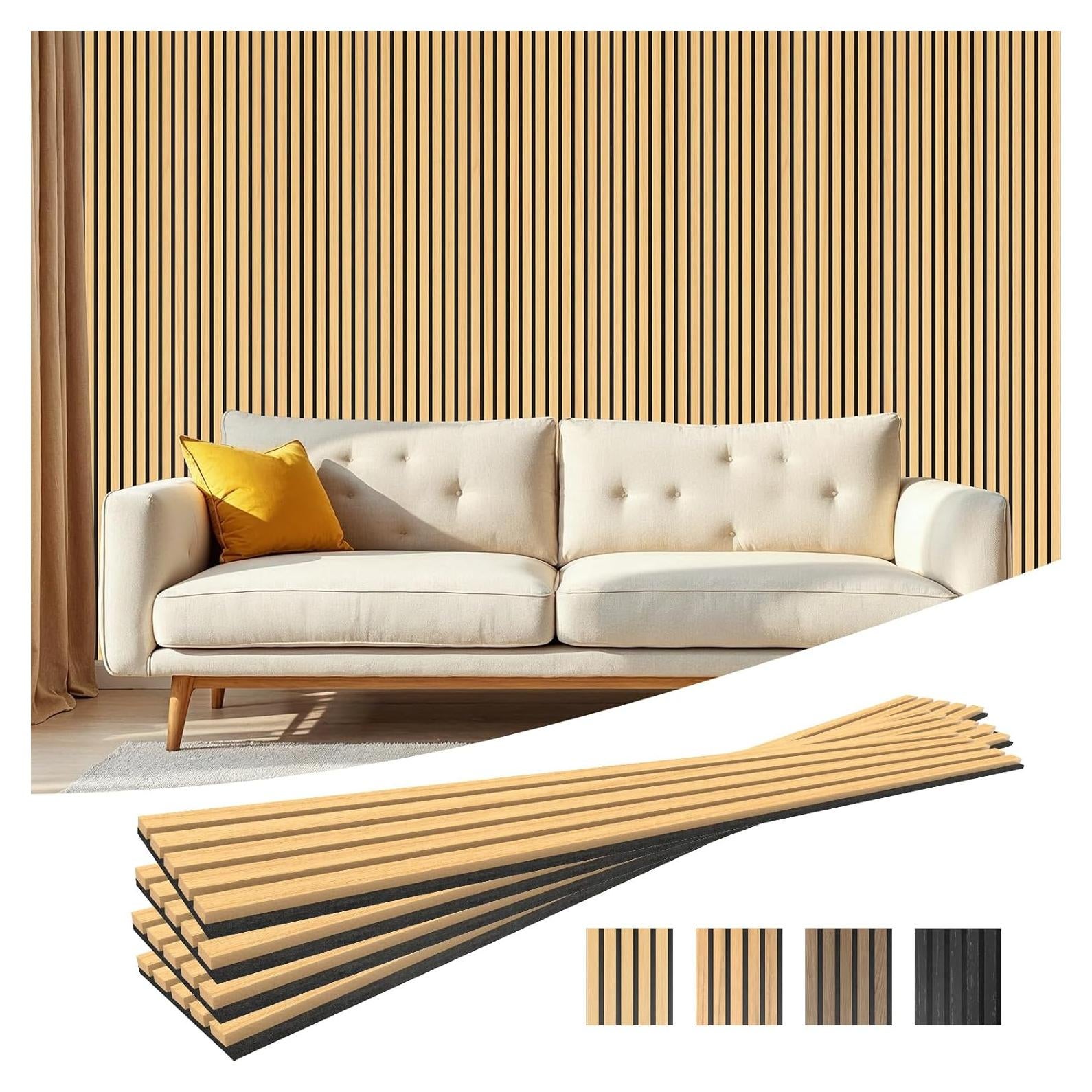 Paneles Acústicos de Madera 4 Piezas 240x20 cm Nogal Claro