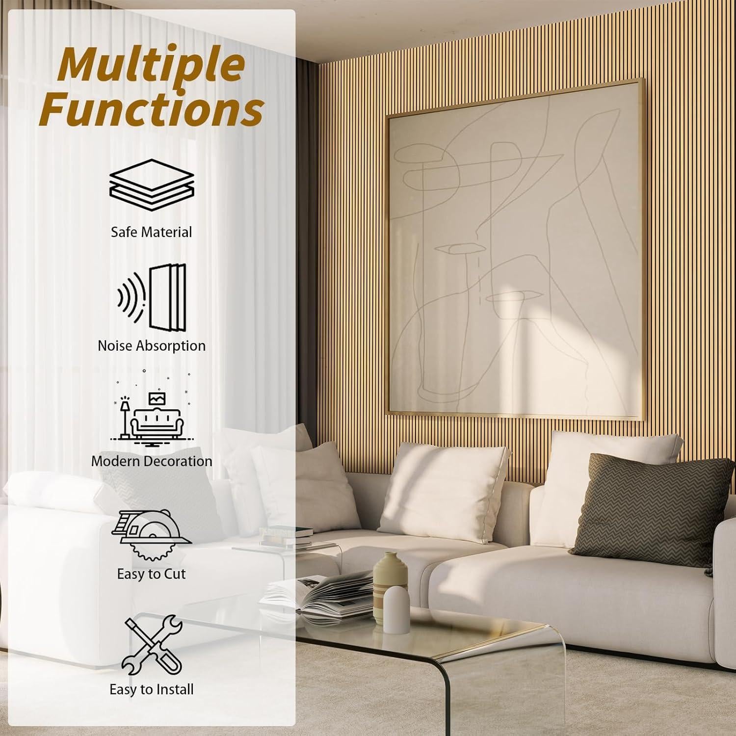 Paneles Acústicos de Madera 4 Piezas 240x20 cm Nogal Claro