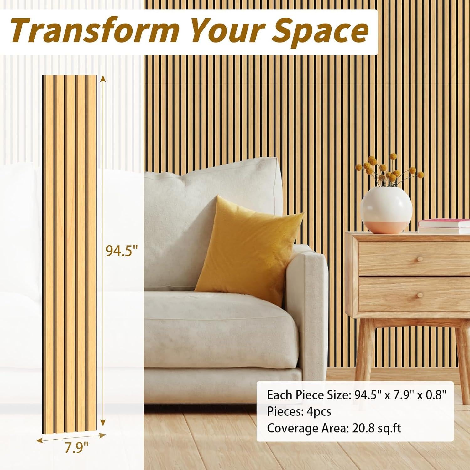 Paneles Acústicos de Madera 4 Piezas 240x20 cm Nogal Claro