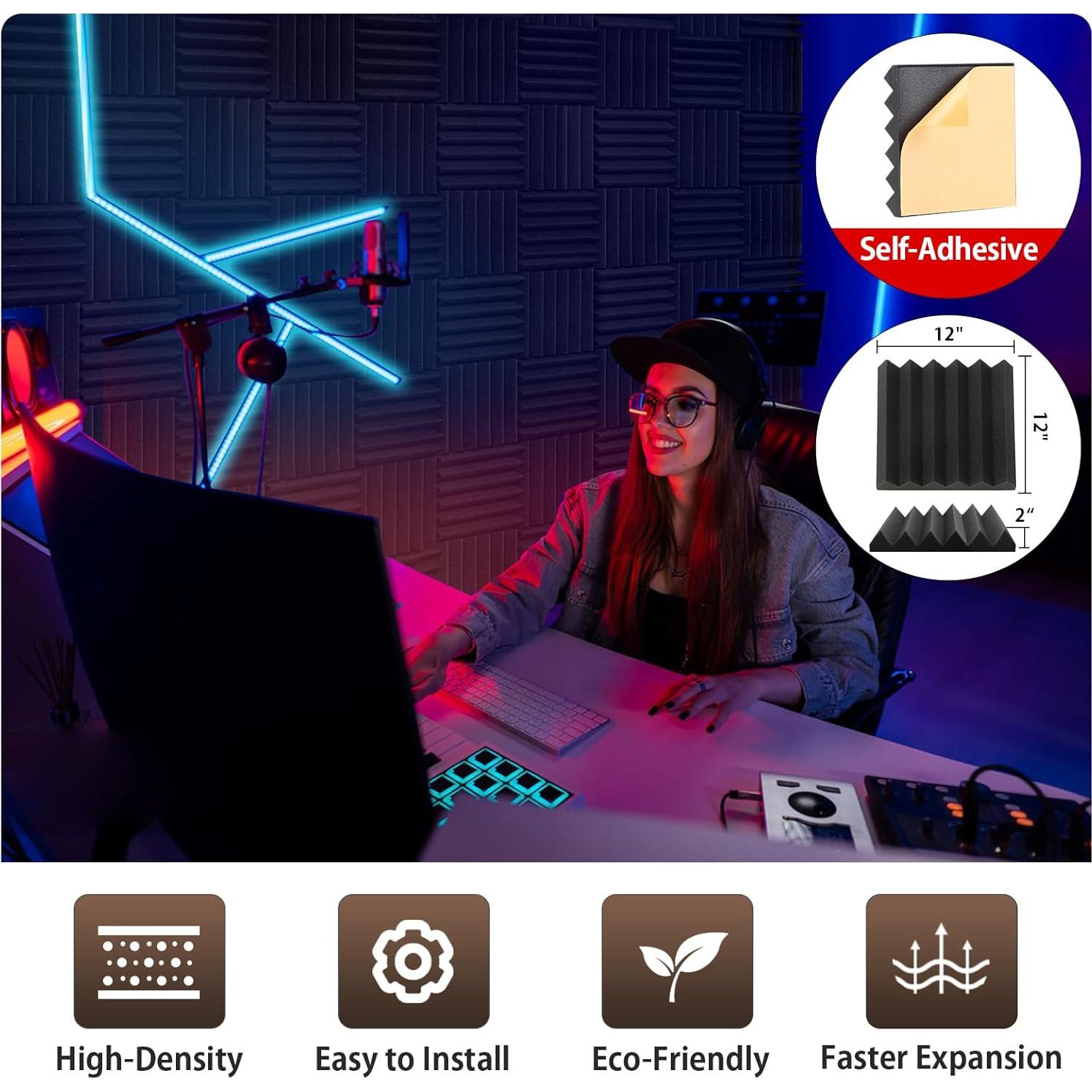 Paquete de 12 Paneles Acústicos Autoadhesivos 30x30x5 cm