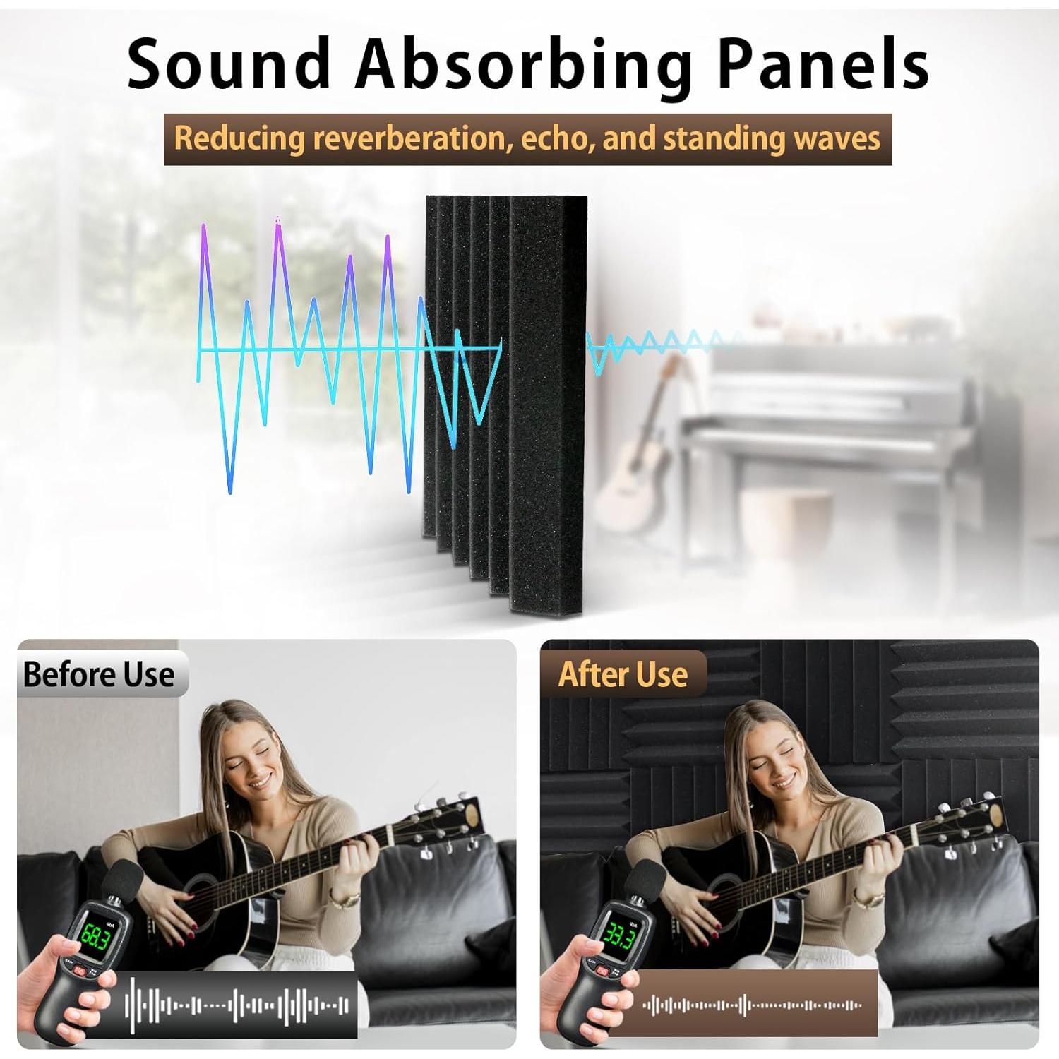 Paquete de 12 Paneles Acústicos Autoadhesivos 30x30x5 cm