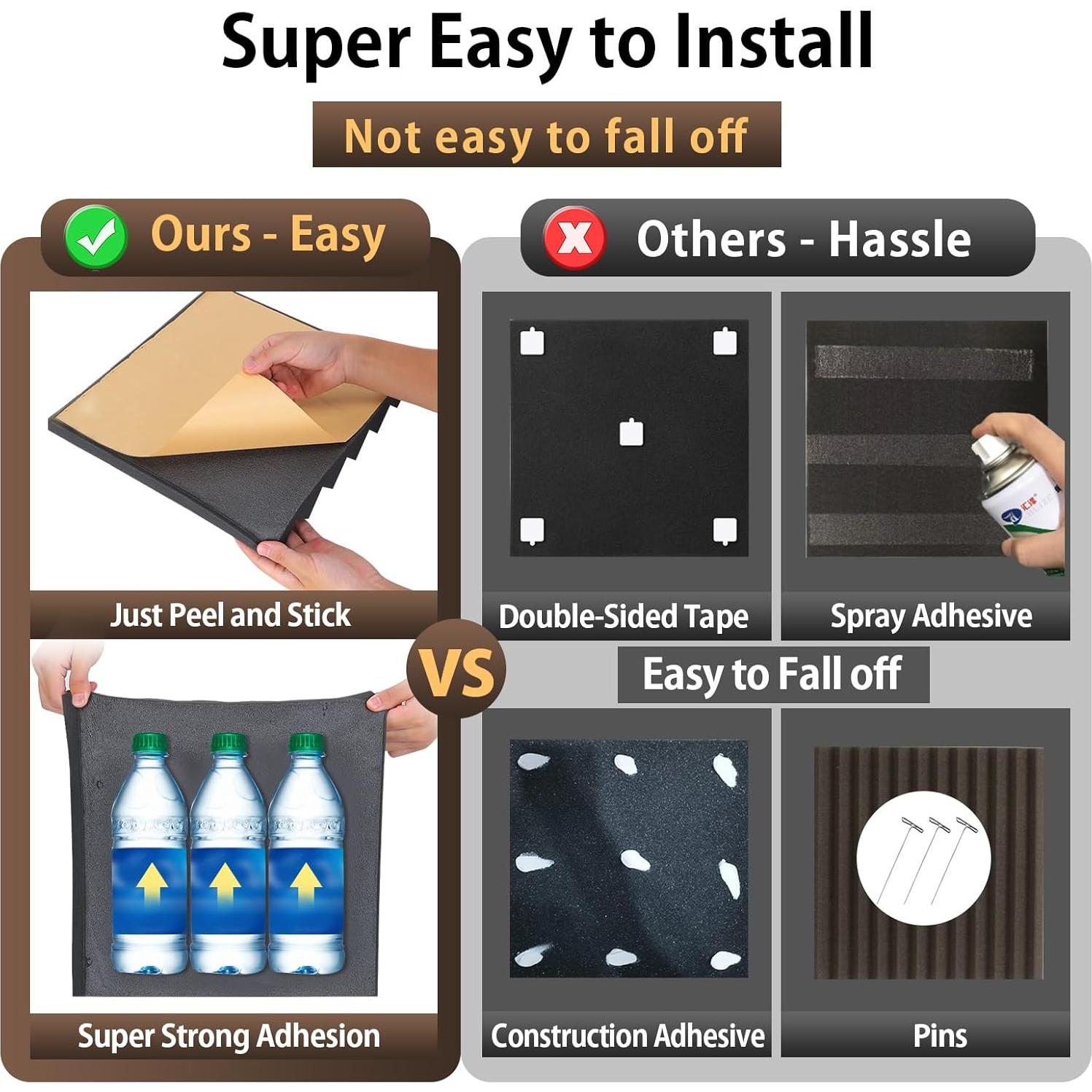 Paquete de 12 Paneles Acústicos Autoadhesivos 30x30x5 cm