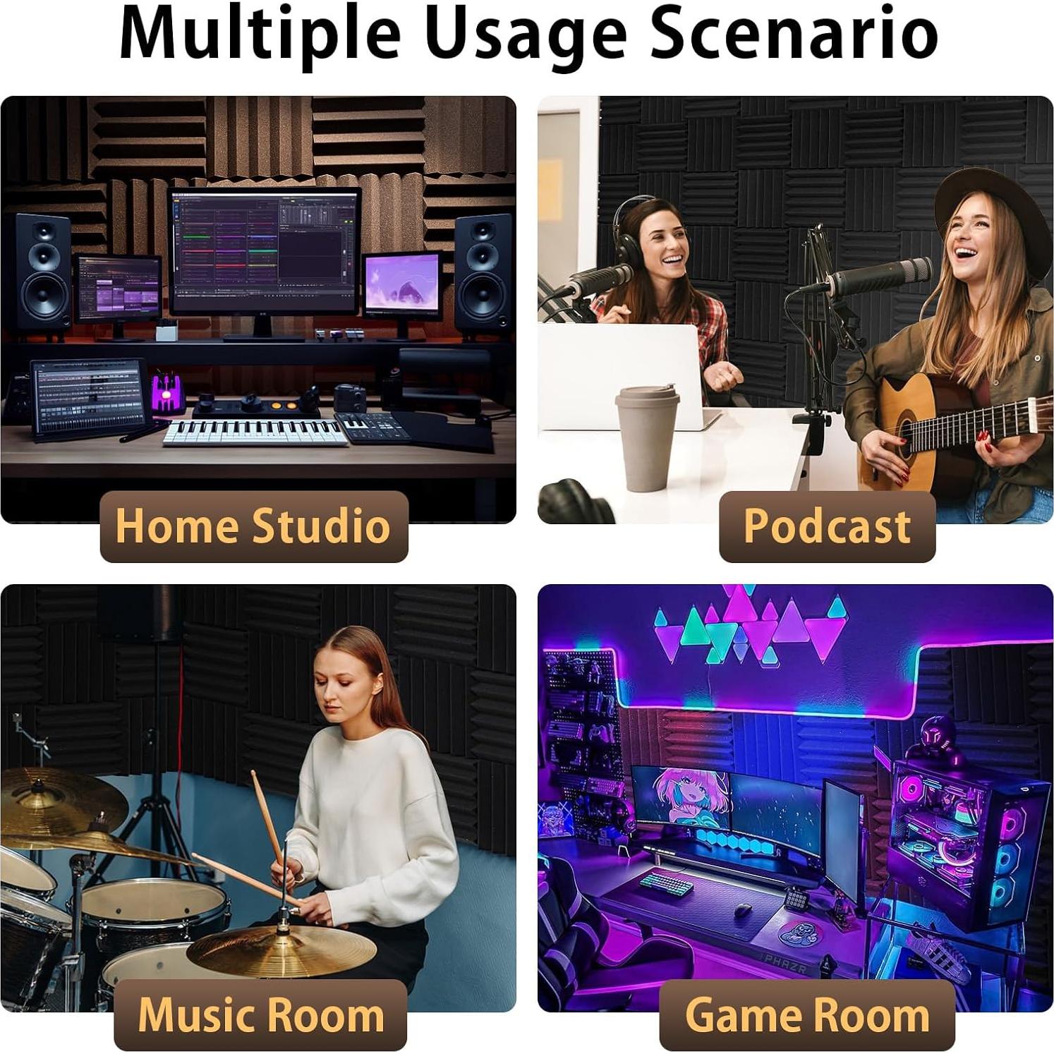 Paquete de 12 Paneles Acústicos Autoadhesivos 30x30x5 cm