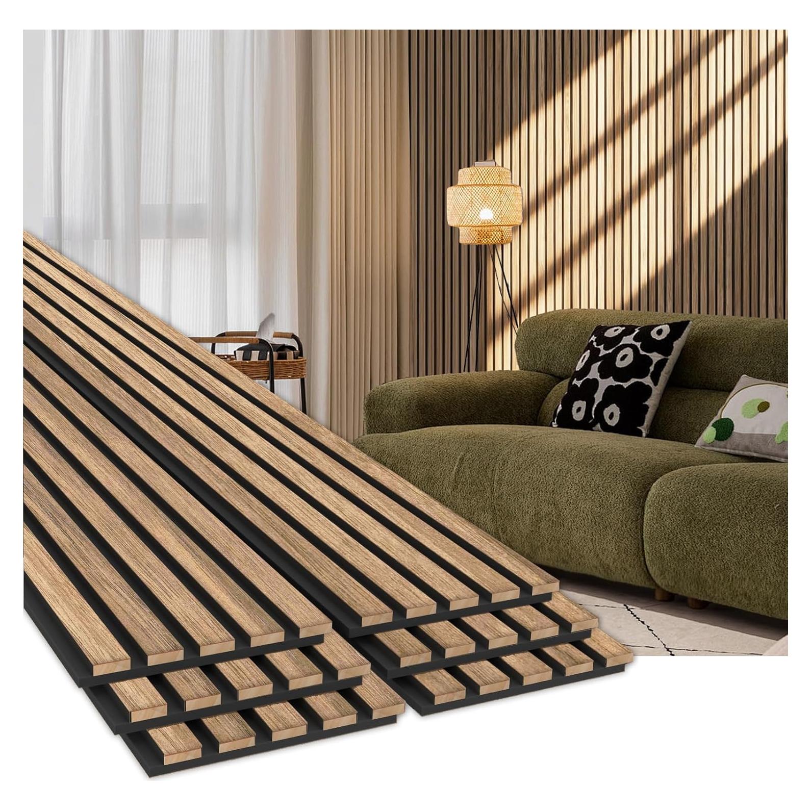 Paquete de 6 Paneles Acústicos de Madera Nogal Natural 240 cm