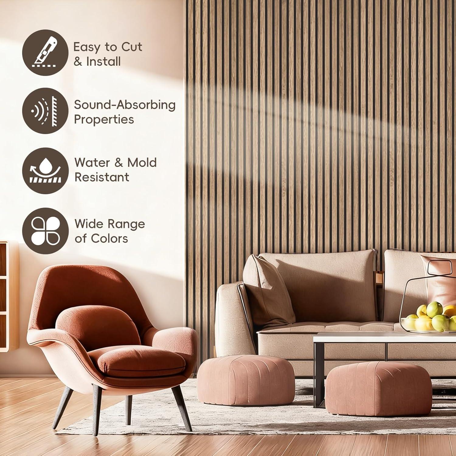 Paquete de 6 Paneles Acústicos de Madera Nogal Natural 240 cm