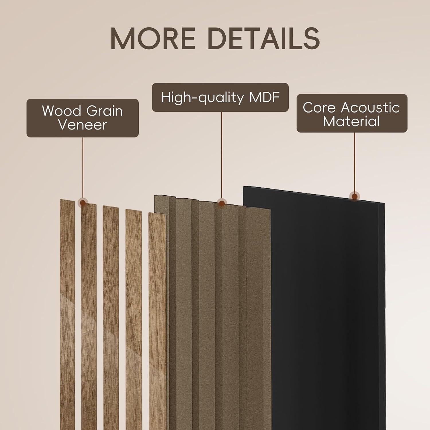 Paquete de 6 Paneles Acústicos de Madera Nogal Natural 240 cm