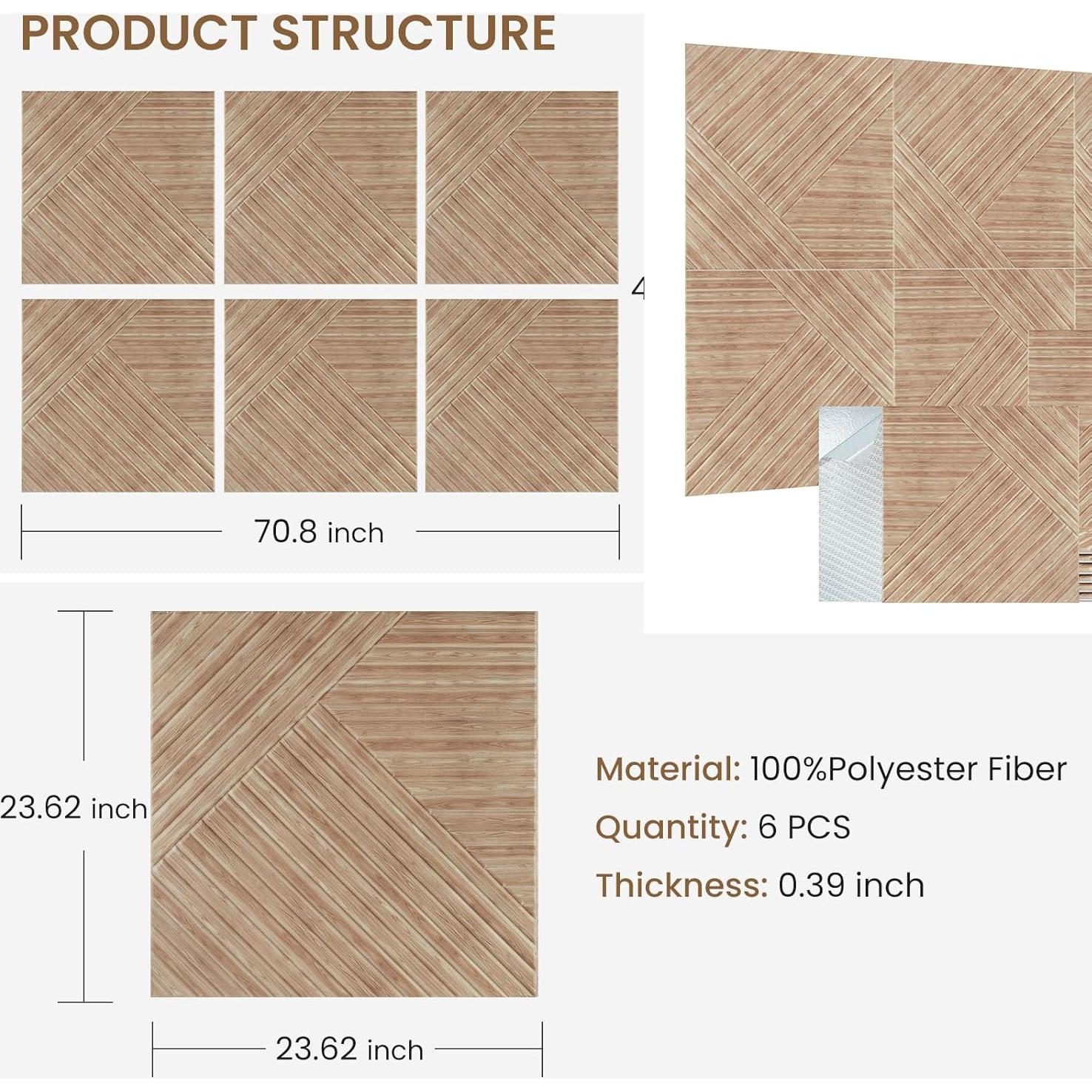 Paneles Acústicos Foritrue 6 Piezas 60x60 cm Madera UV B