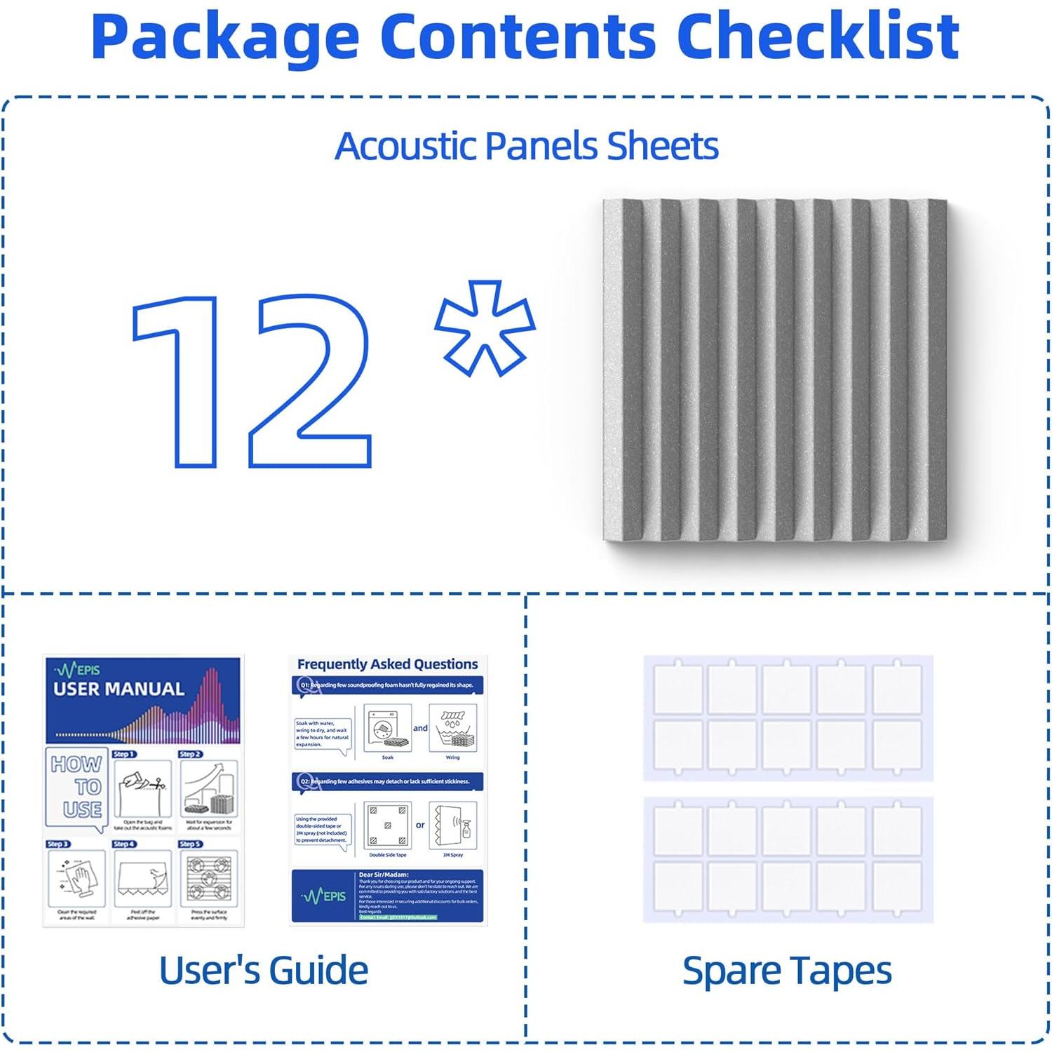 Paquete de 12 Paneles Acústicos NEPIS 5.08cm Gris