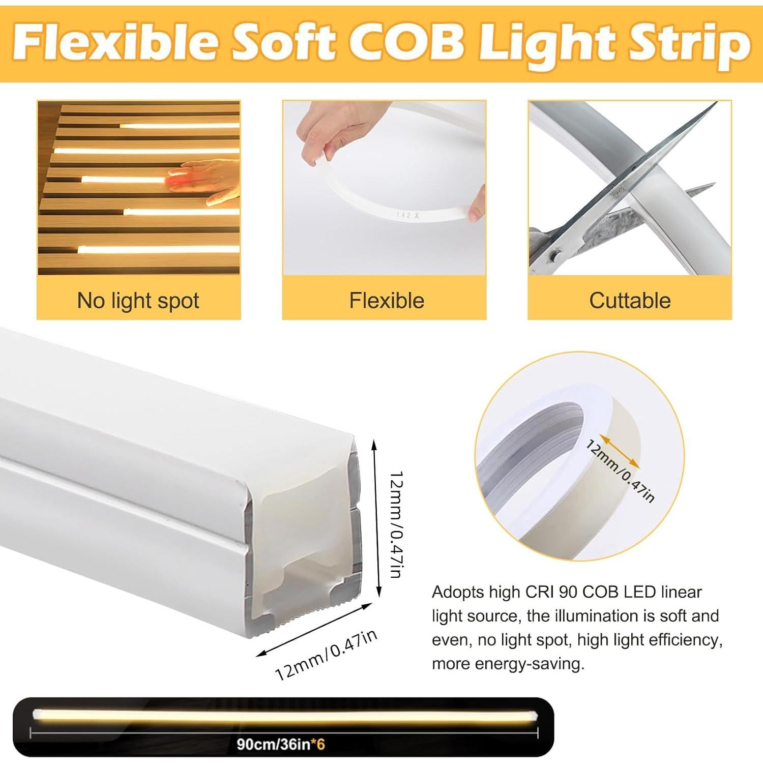 Tira LED empotrada regulable 3000K Copgge 90.16 cm con sensor táctil