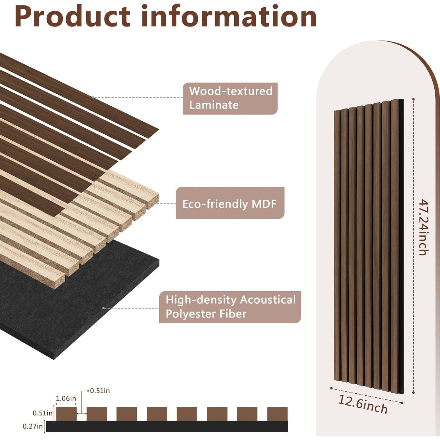 Paquete de 2 Paneles Acústicos de Madera Nogal 121.9x32.1 cm