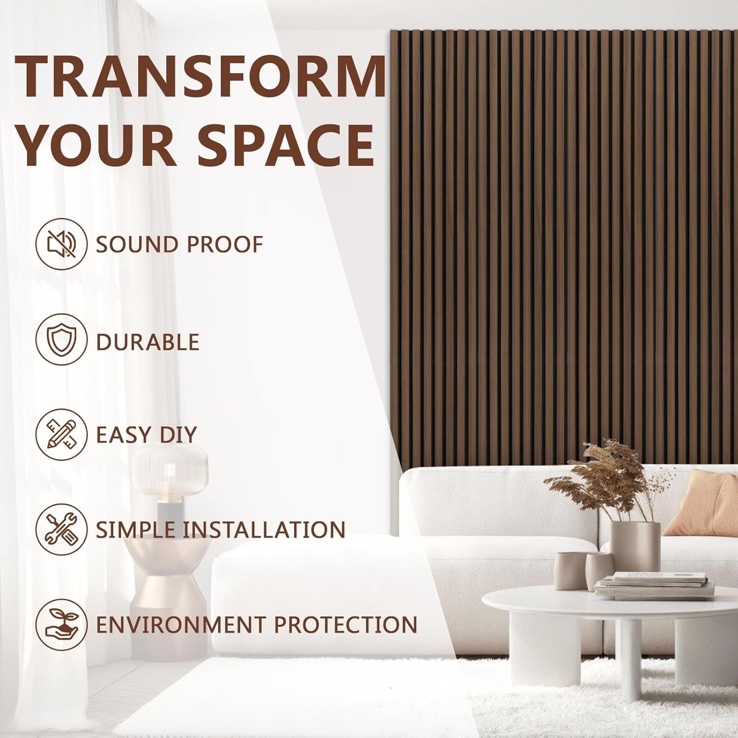 Paquete de 2 Paneles Acústicos de Madera Nogal 121.9x32.1 cm